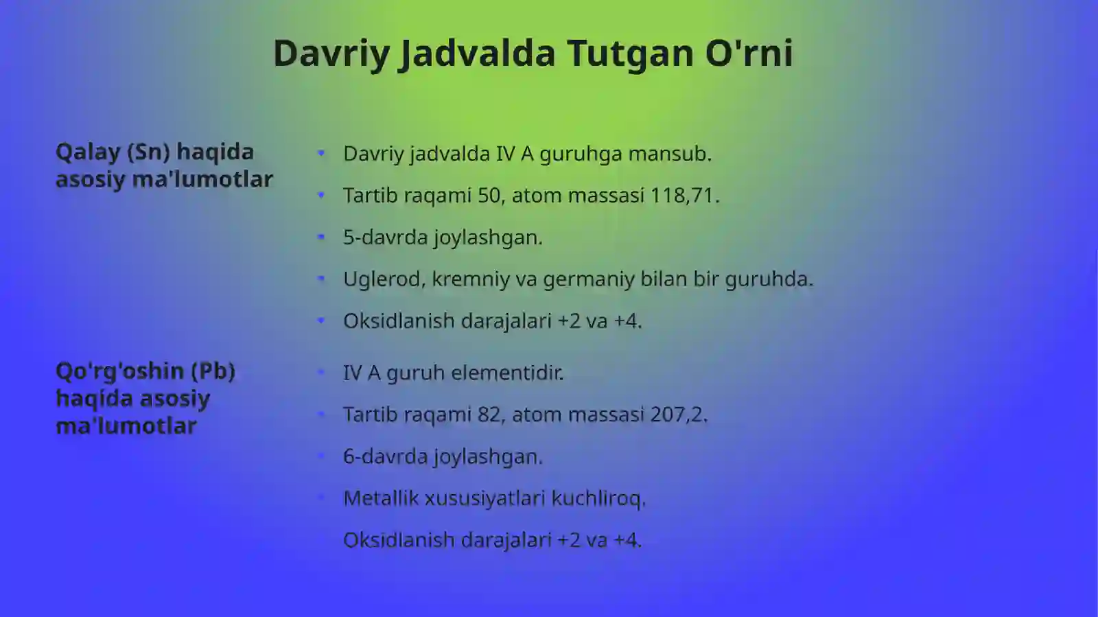 Qalay va Qo'rg'oshin Birikmalari 3