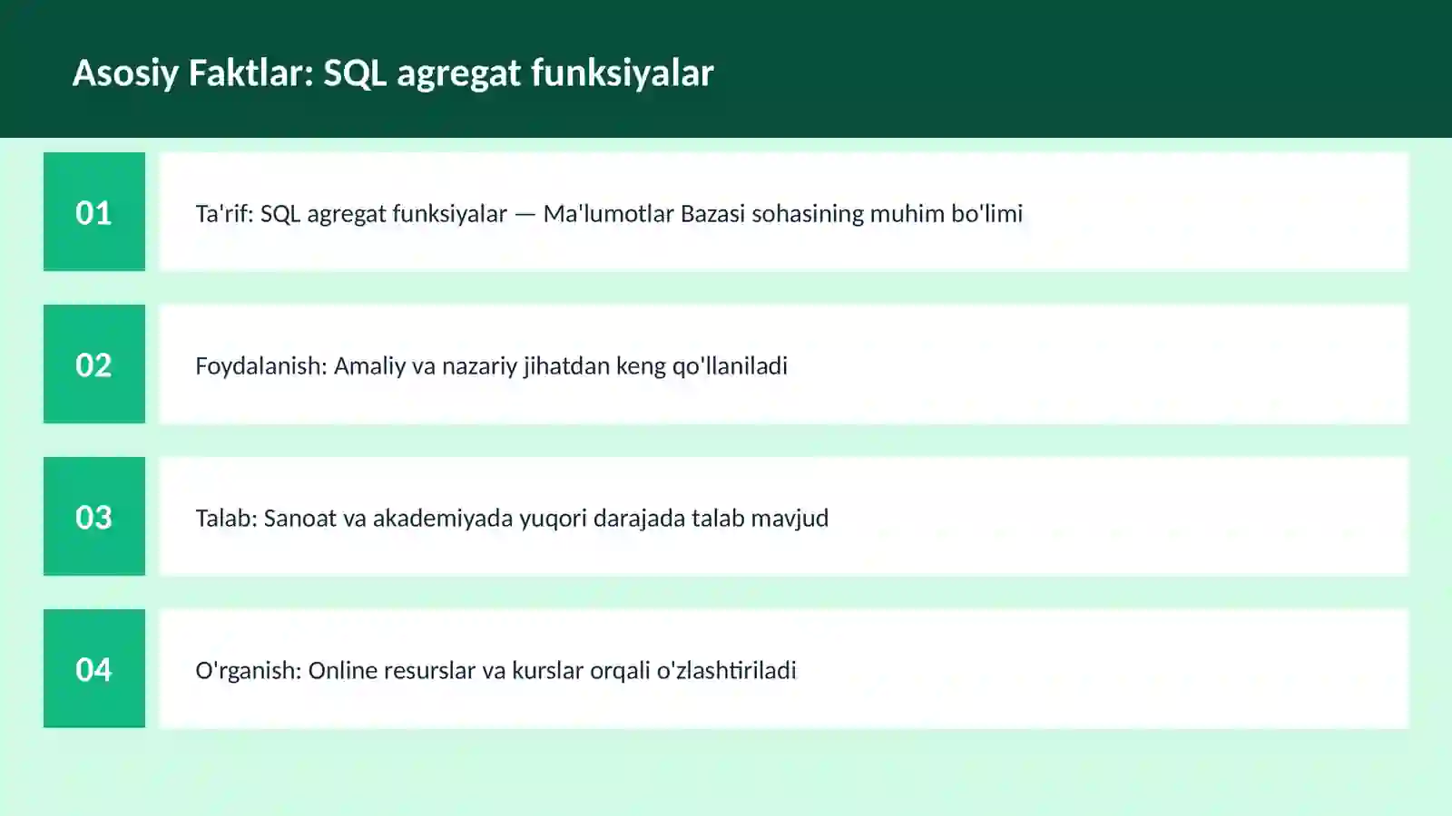 SQL agregat funksiyalar 3