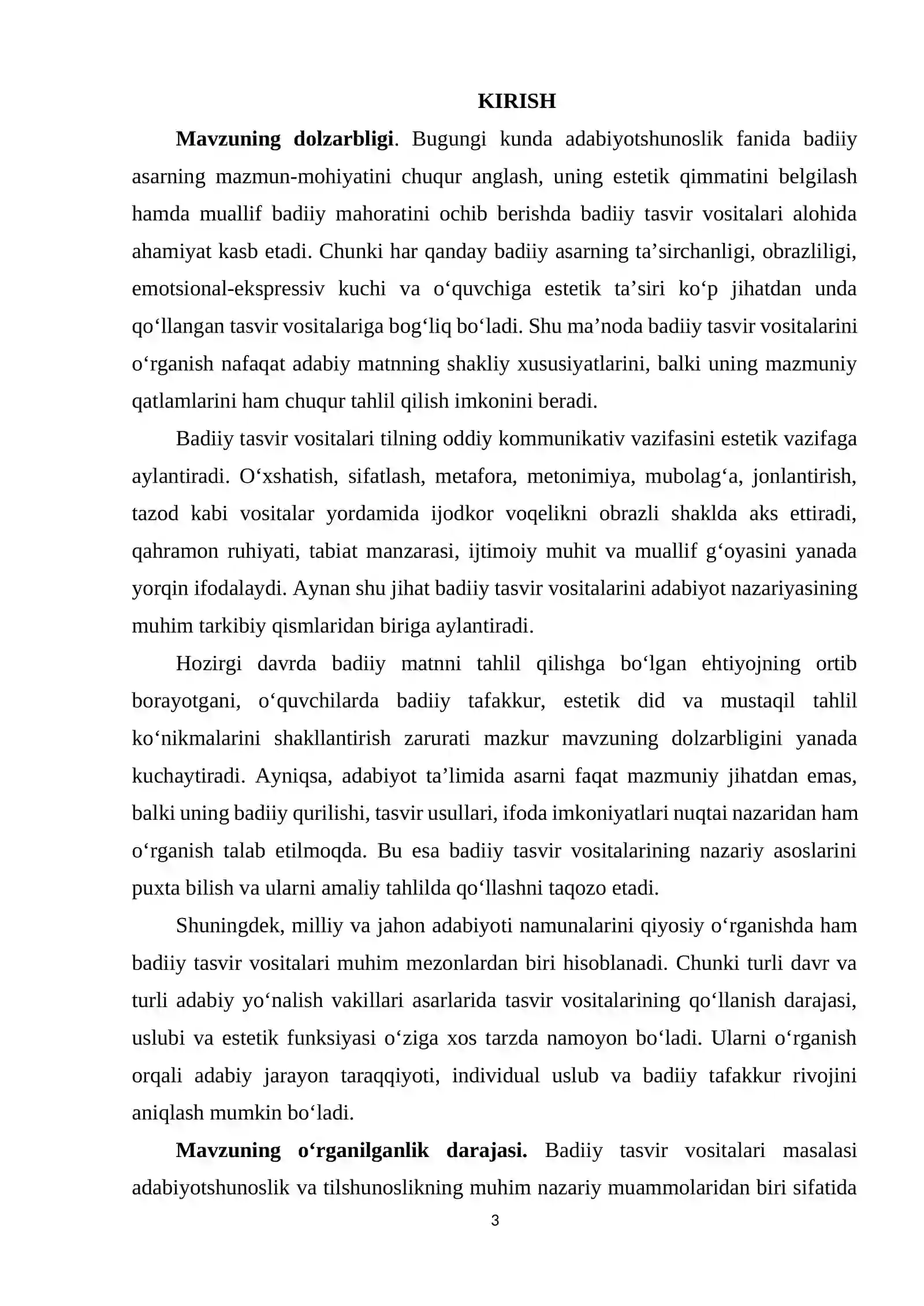 “BADIIY TASVIR VOSITALARI” KURS ISHI 3