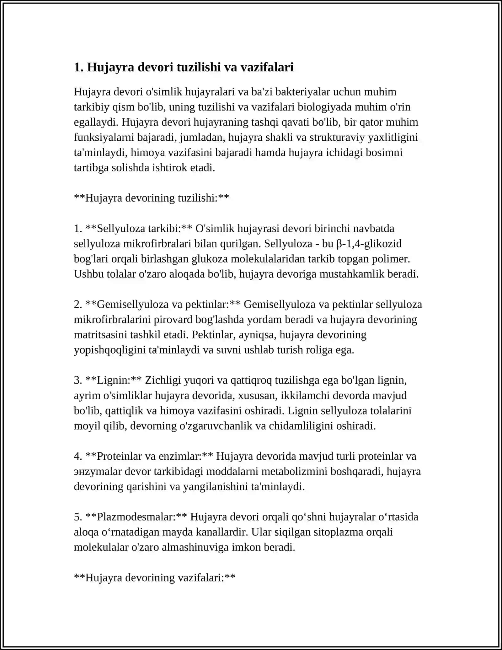 O‘SIMLIK HUJAYRASI ORGANOIDLARNING TUZILISHI, BAJARADIGAN VAZIFALARI VA HUJAYRADA KECHADIGAN JARAYONLAR 3