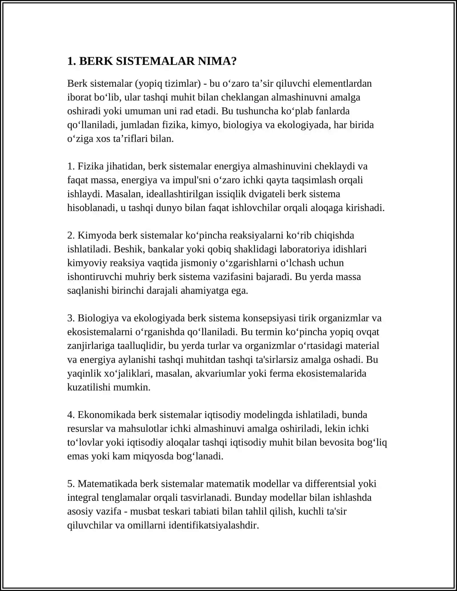 MUSTAQIL ISH Mavzu: BERK SISTEMALARNI IDENTIFIKATSIYALASH XOSSALARI 3