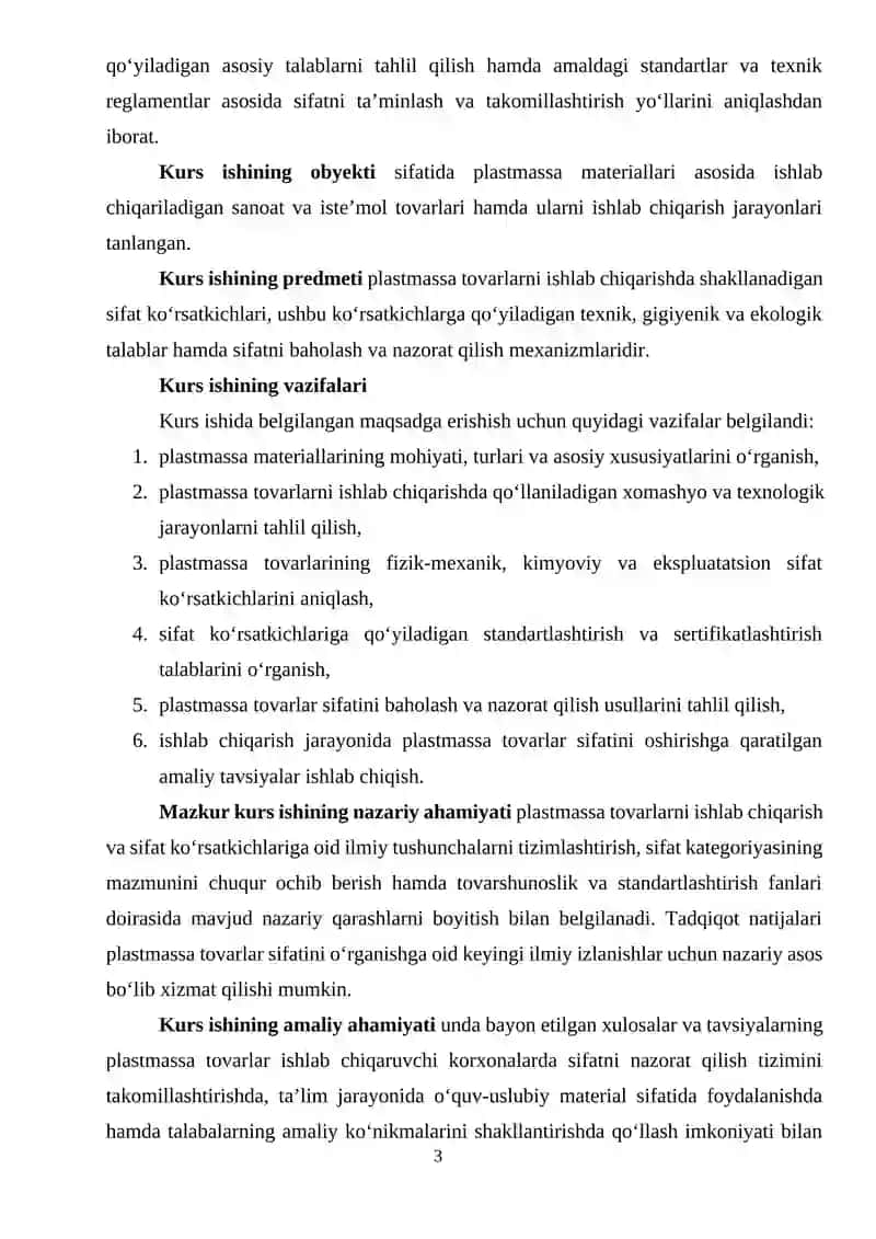 PLASTMASSA TOVARLARNI ISHLAB CHIQARISH VA SIFAT KORSATKICHLARIGA QO YILADIGAN ASOSIY TALABLAR 3