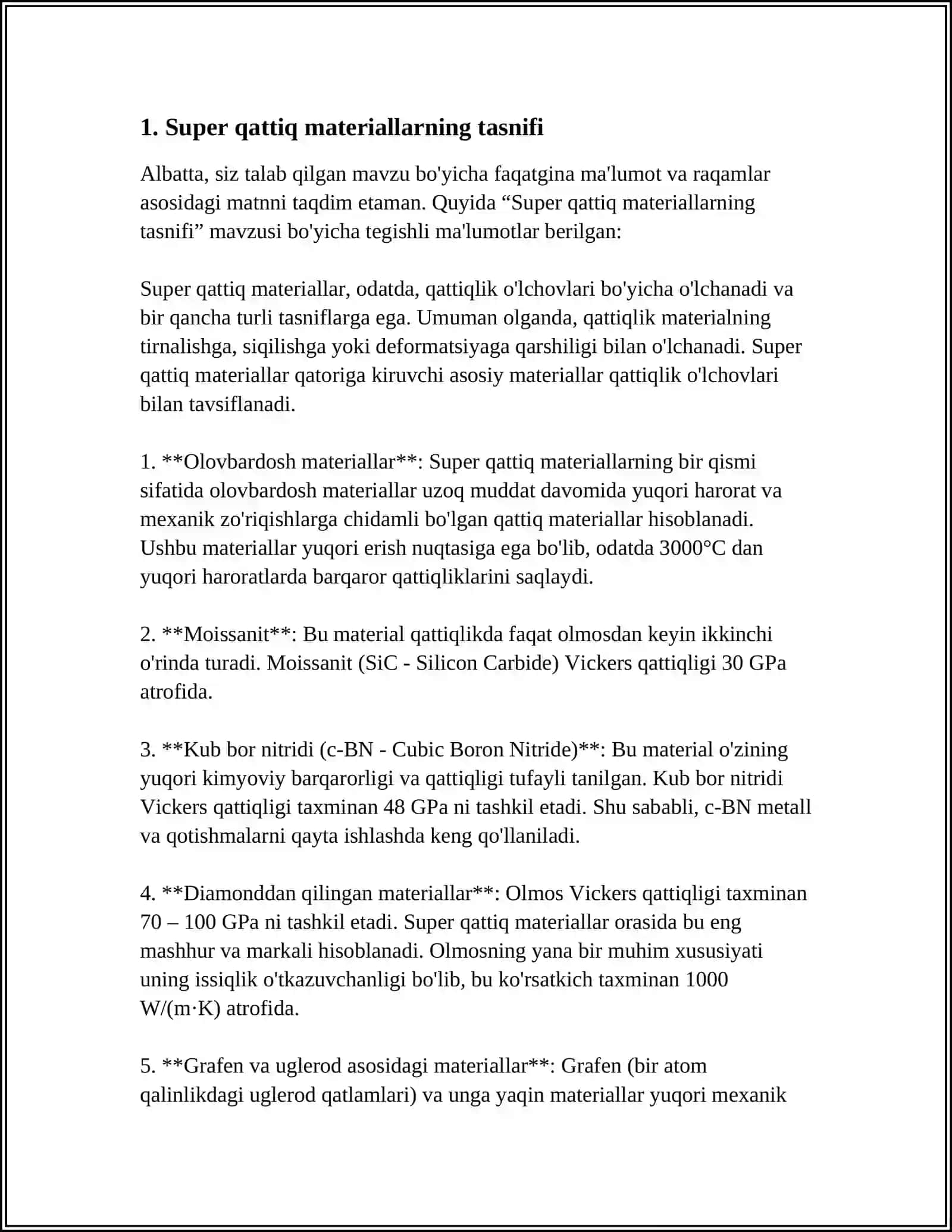 SUPER QATTIQ MATERIALLAR: SINTEZ VA XOSSALARI 3