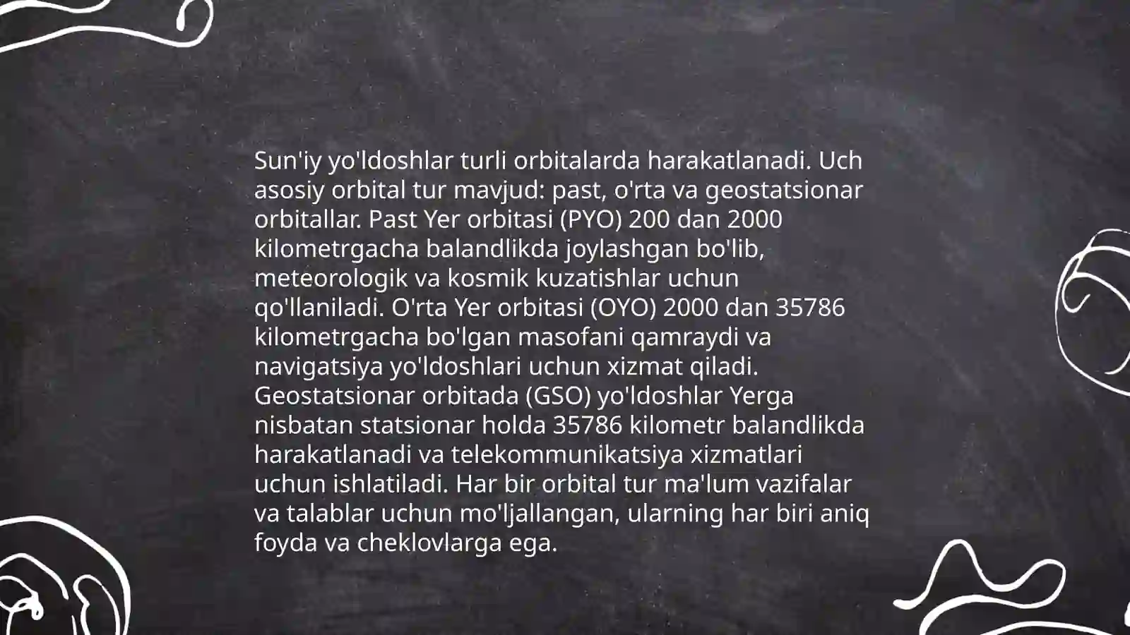 Yer atrofida uchishlar yer suniy yoldoshlari harakati 3