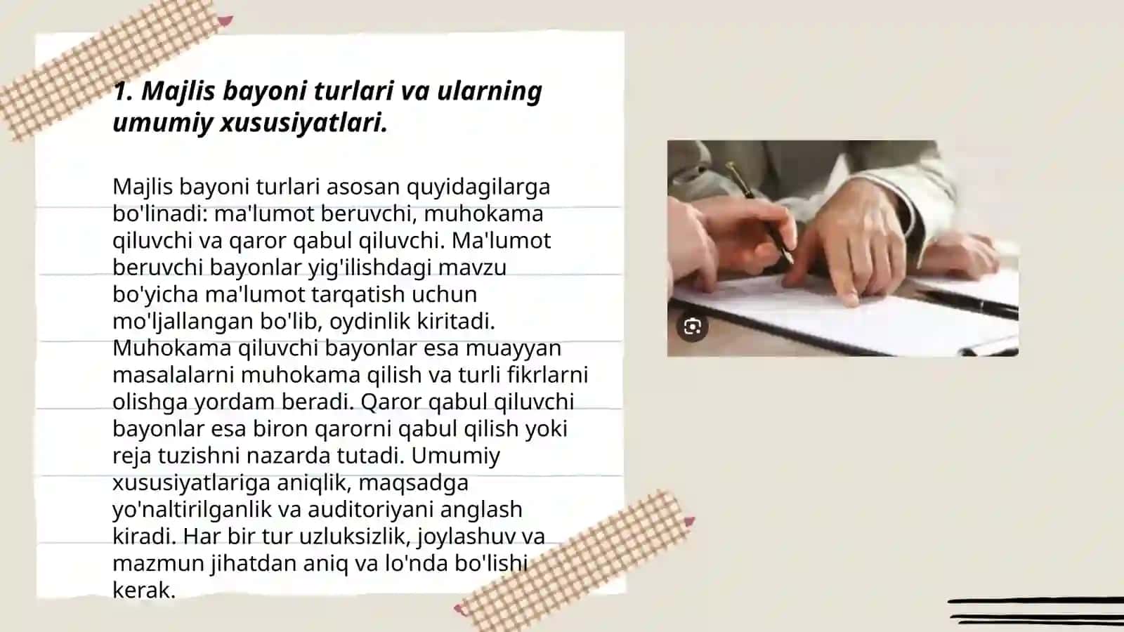 Majlis bayoni, shartnoma, ma'lumotnoma. Yozilish uslubi òziga xos xususiyatlari mavzusida BT 25 Boymamatova Marjona 3