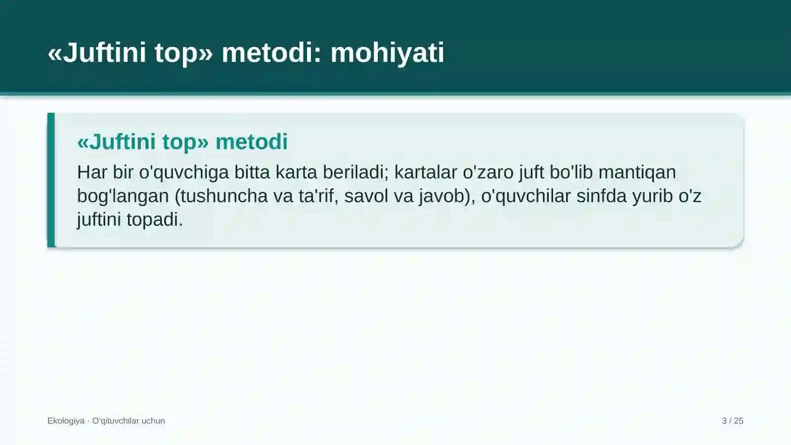 ekologiya darslarida juftini top metodidan foydalanish 9039 3