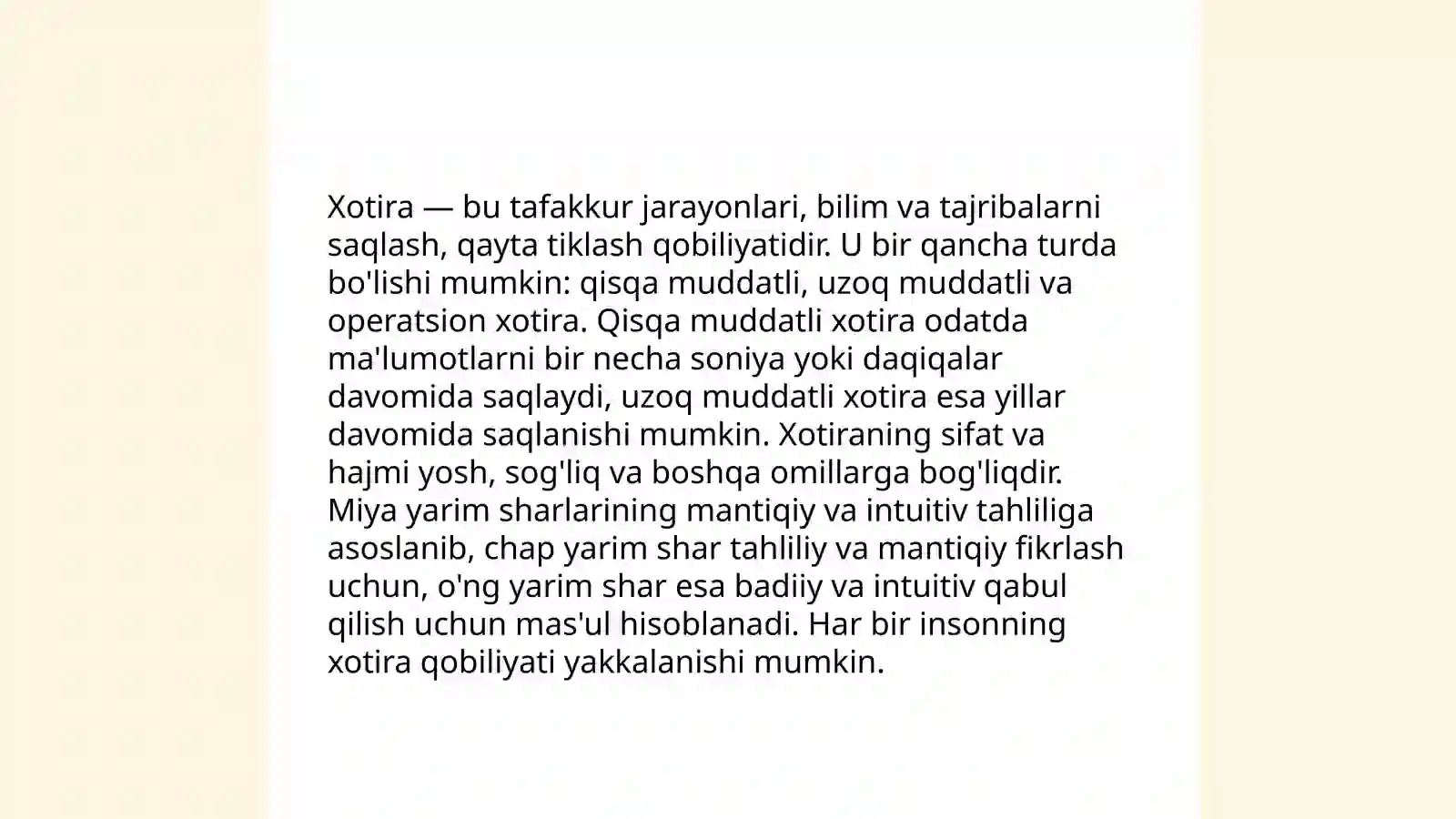 Xotira xaqida tushuncha va uning nerv fizalogik asosi 3