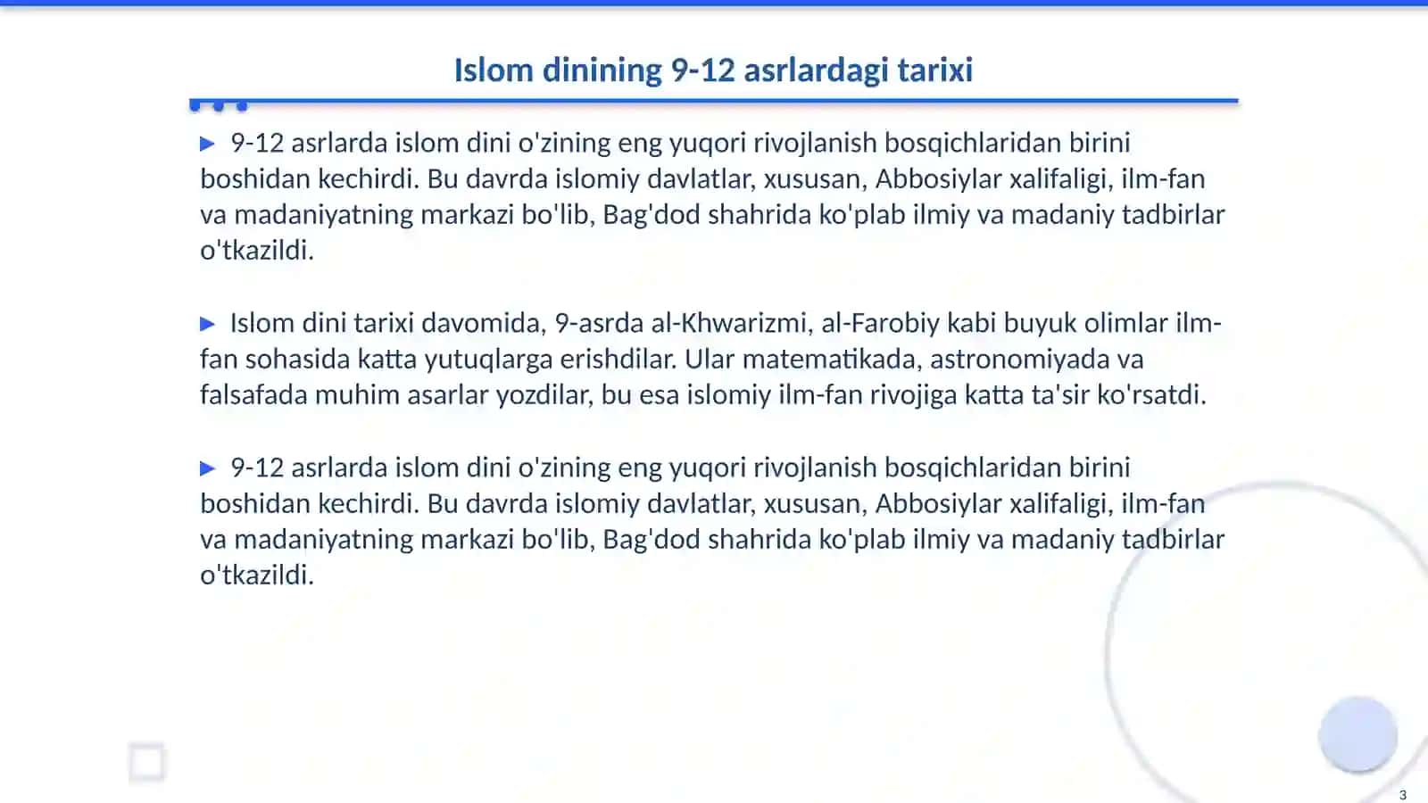 Islom dinining 9-12 asrlardagi tarixi 3