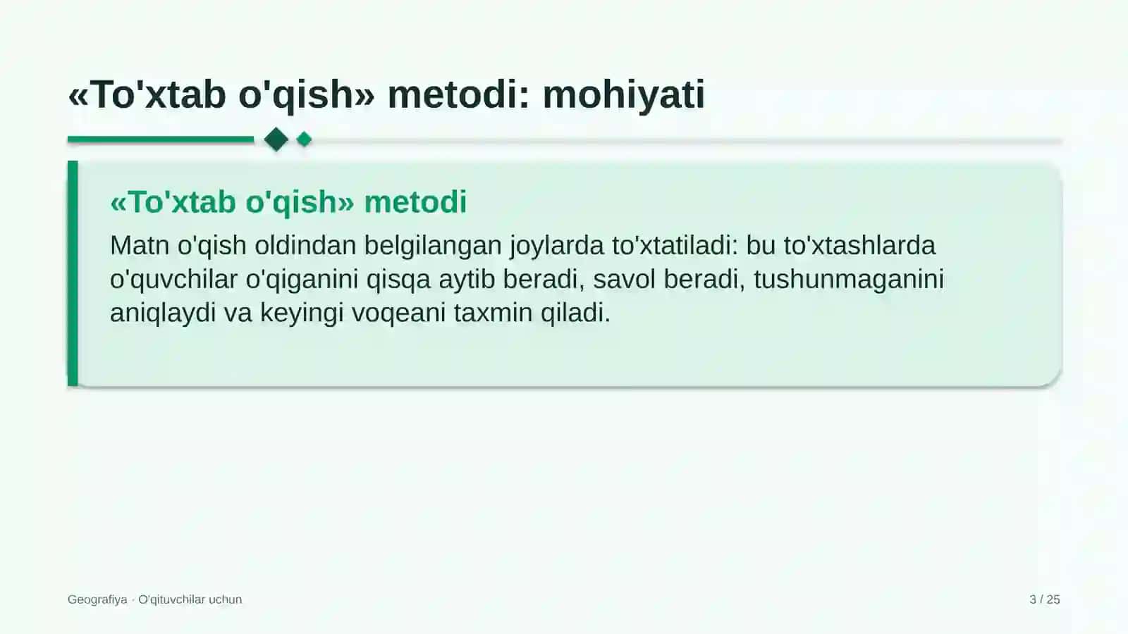 geografiya darslarida to'xtab o'qish metodidan foydalanish 2774 3