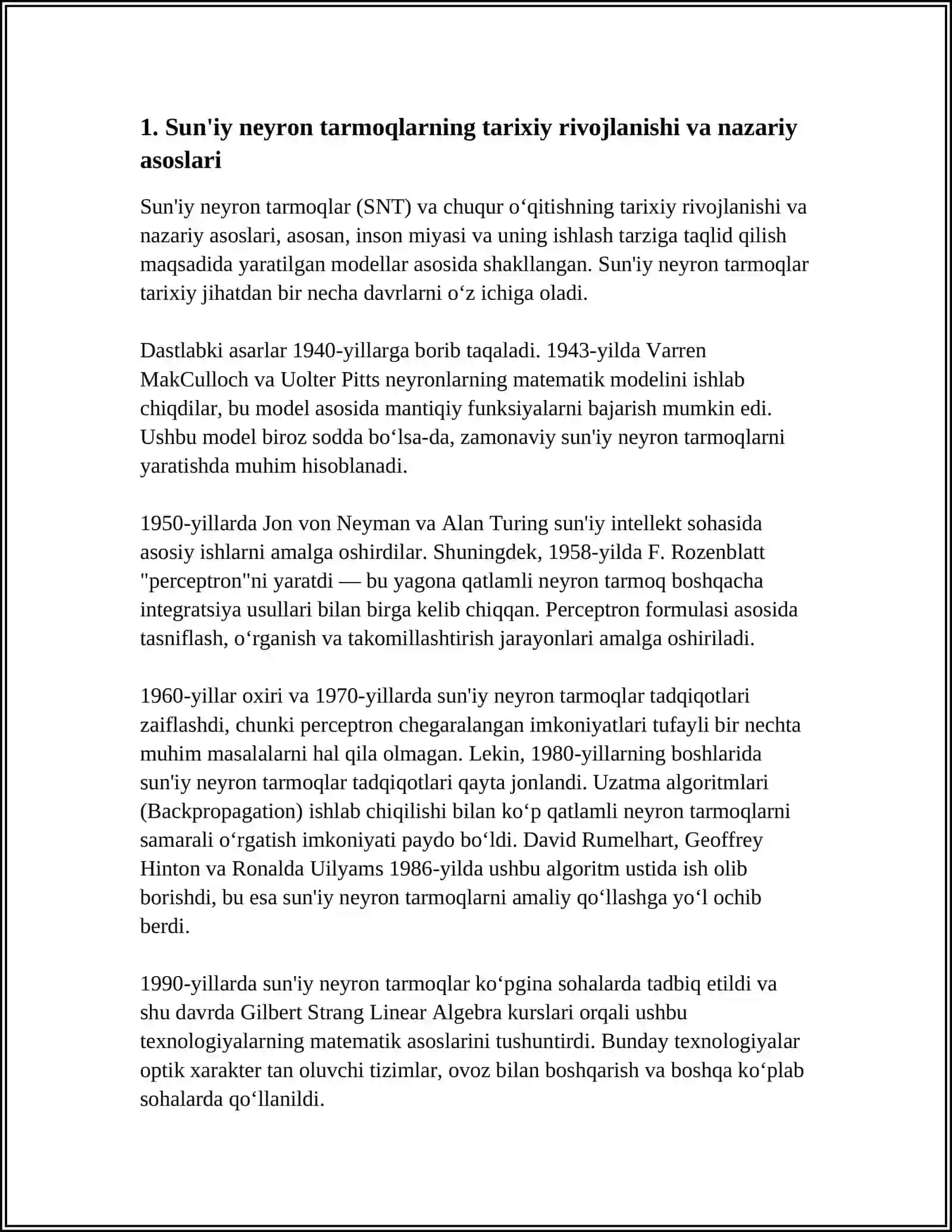 SUN'IY NEYRON TARMOQLAR VA CHUQUR OQITISH 3