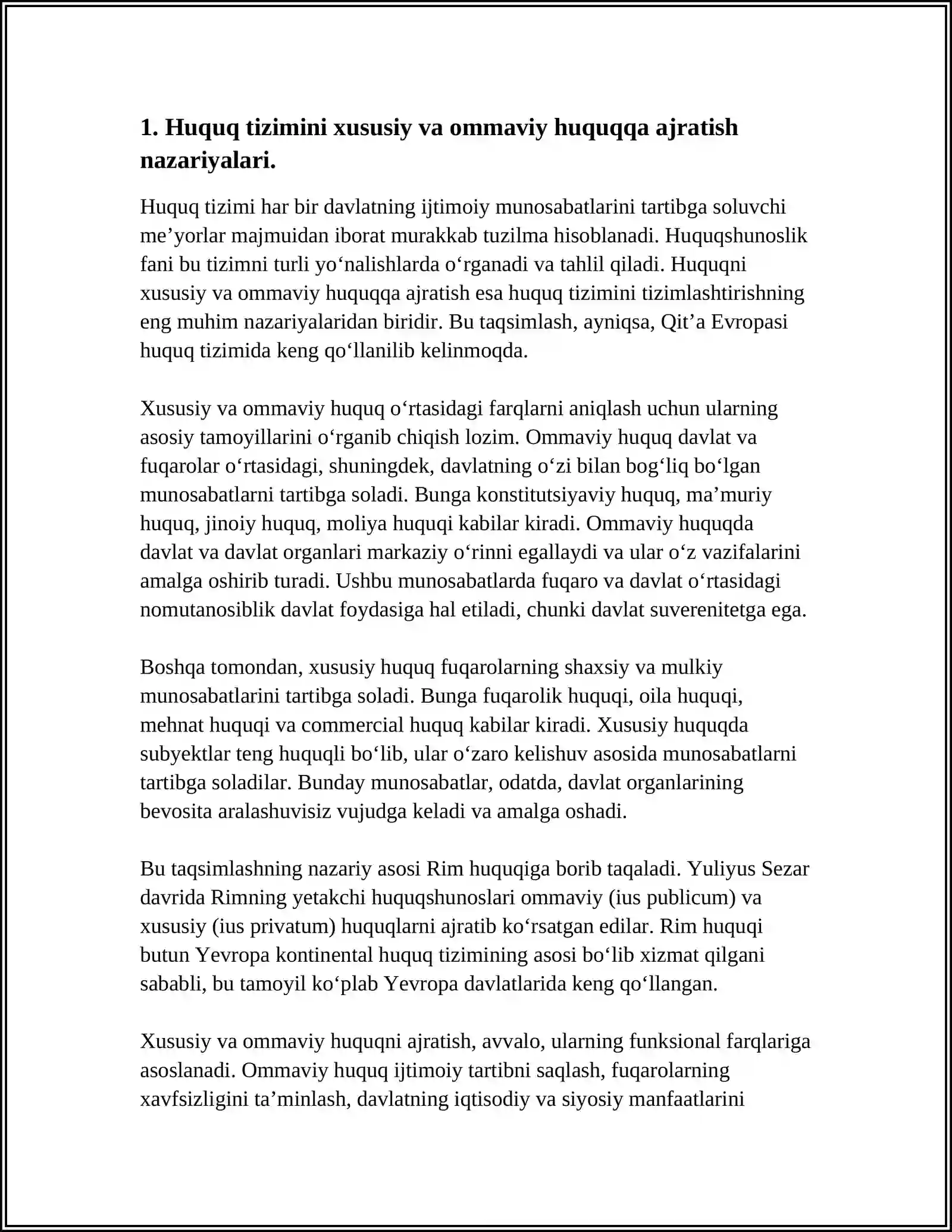 HUQUQ TIZIMINI XUSUSIY VA OMMAVIY HUQUQGA AJRATISH MASALALARI 3