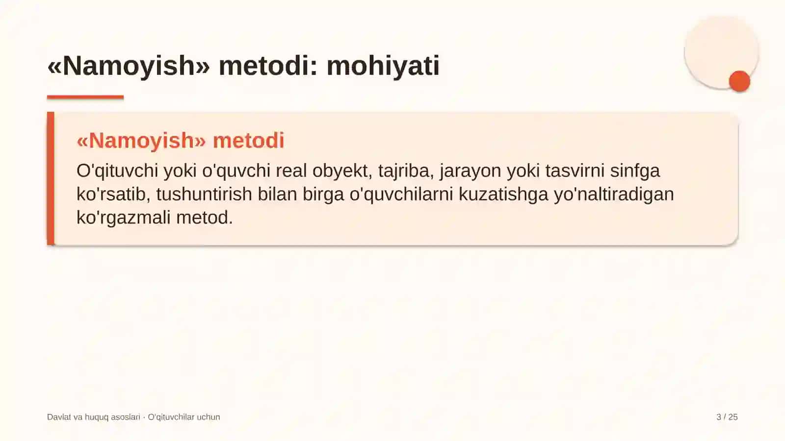 davlat va huquq asoslari darslarida namoyish metodidan foydalanish 2067 3