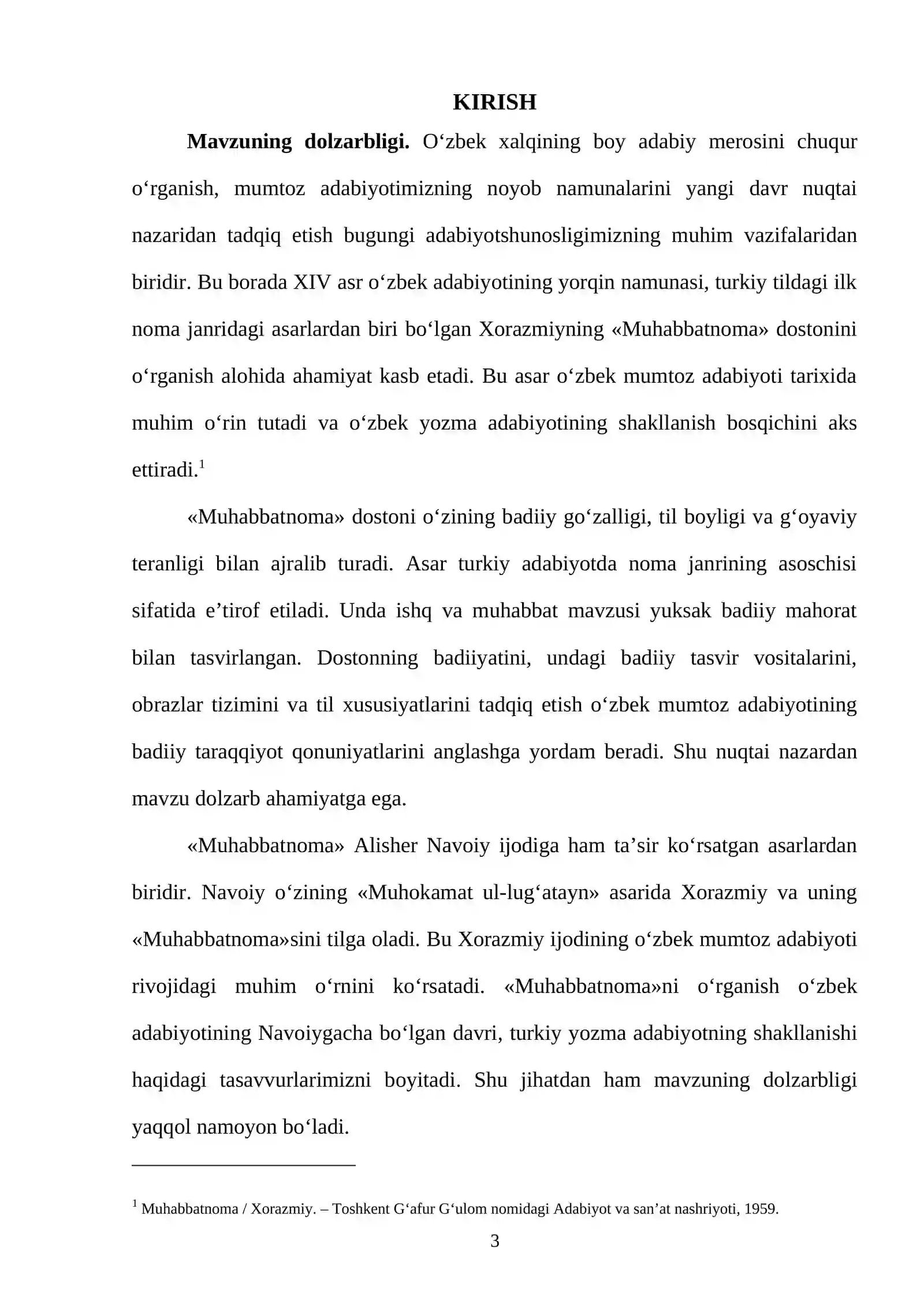 O‘zbek adabiyoti tarixi fanidan Filologiya va tillarni o‘qitish: o‘zbek tili sirtqi ta’lim yo‘nalishi 2-bosqich talabasi Nurullayeva Charosning “Muhabbatnoma” badiiyati 3