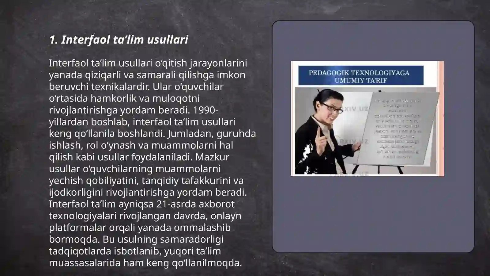 Mutaxasislik fanini o‘qitish metodikasi fanini o‘qitishda yangi pedagogik texnologiyalardan foydalanish 3