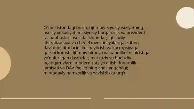 Yangi Oʻzbekiston tarixi fanidan tayyorlagan mustaqil ishi 3