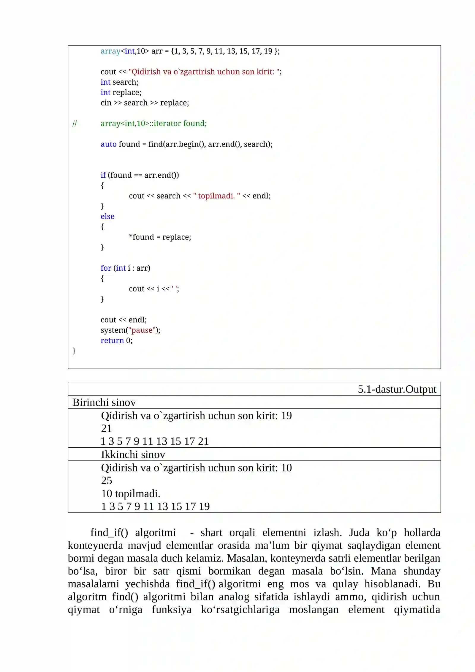 STANDART ALGORITMLAR VA ITERATORLAR 3