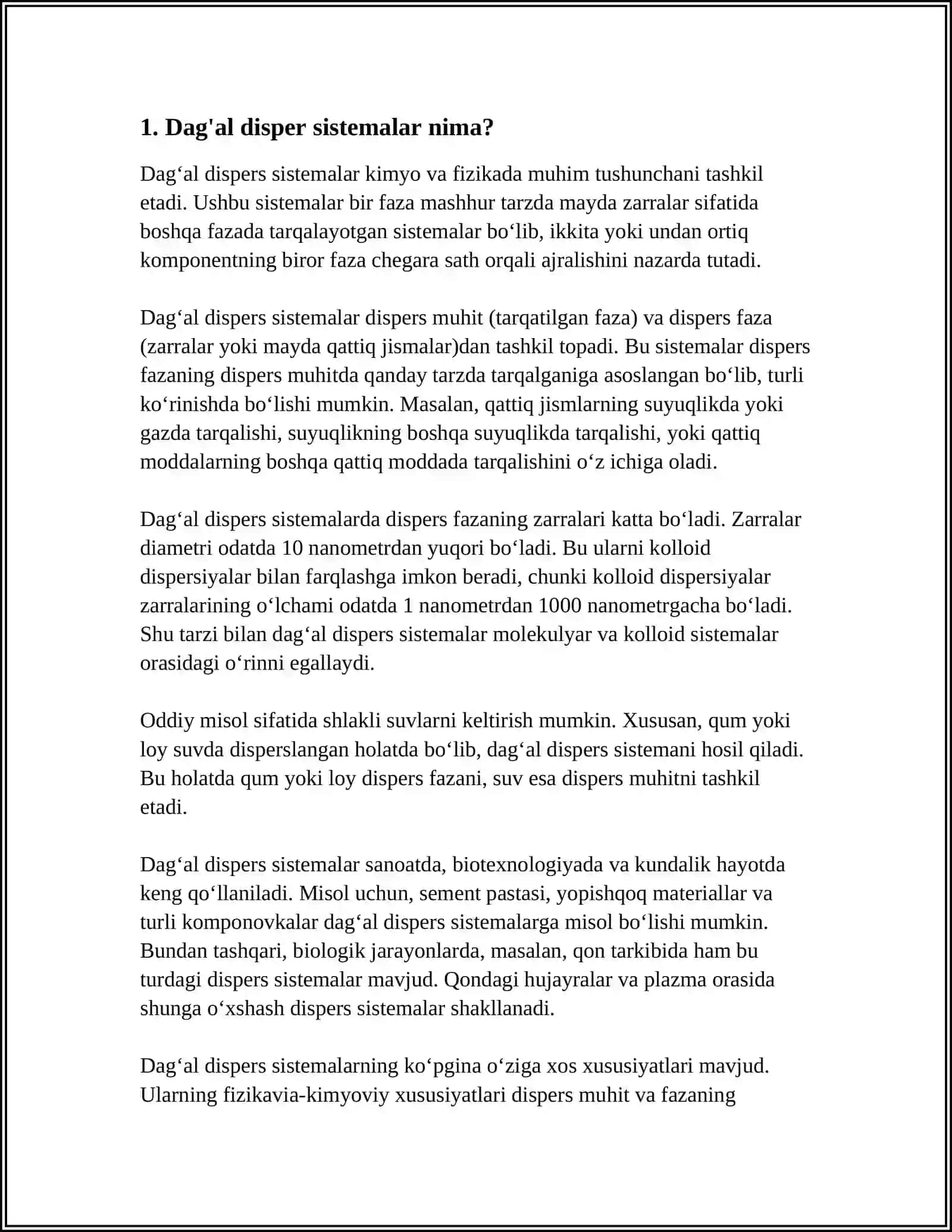 DAGʻAL DISPER SISTEMALARNING XOSSALARI VA ULARNING TIBBIYOT VA FARMAKALOGIYADA ISHLATILISHI 3