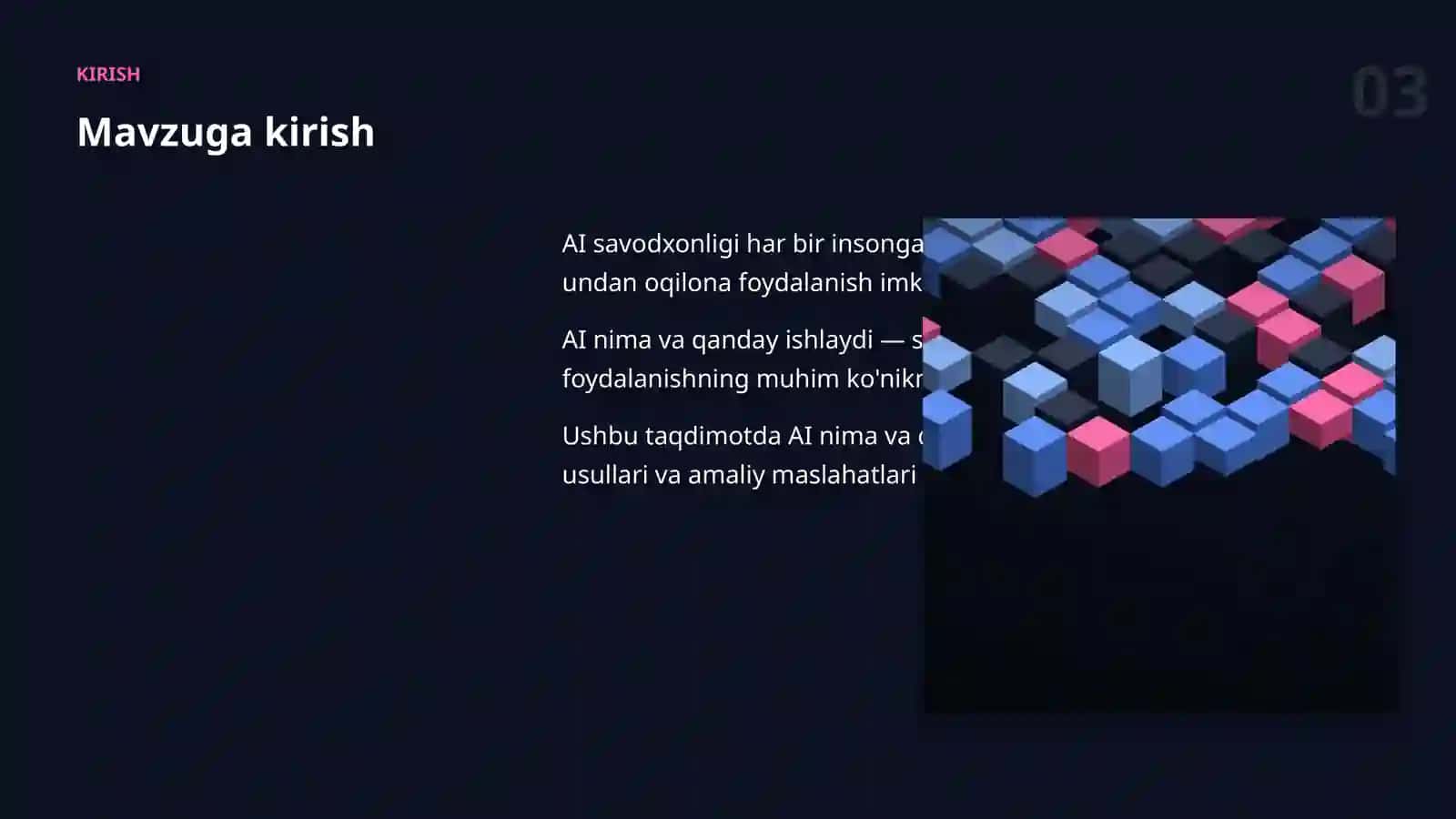 Sun'iy intellekt bo'yicha amaliy taqdimot 3
