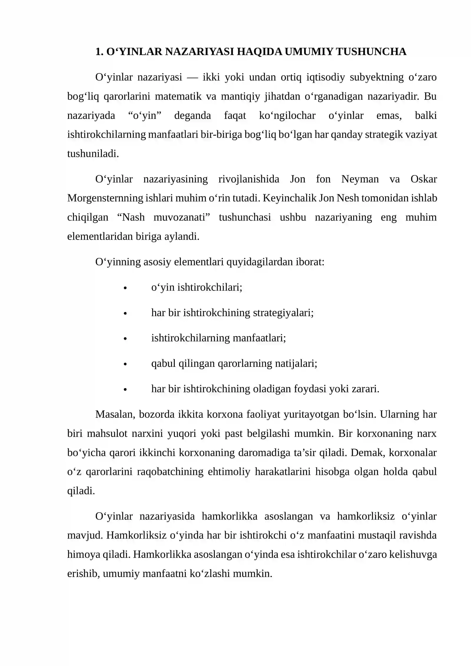 RIVOJLANISH IQTISODIYOTIDA O‘YINLAR NAZARIYASINING QO‘LLANILISHIGA OID AMALIY MISOLLARNI O‘RGANISH 3