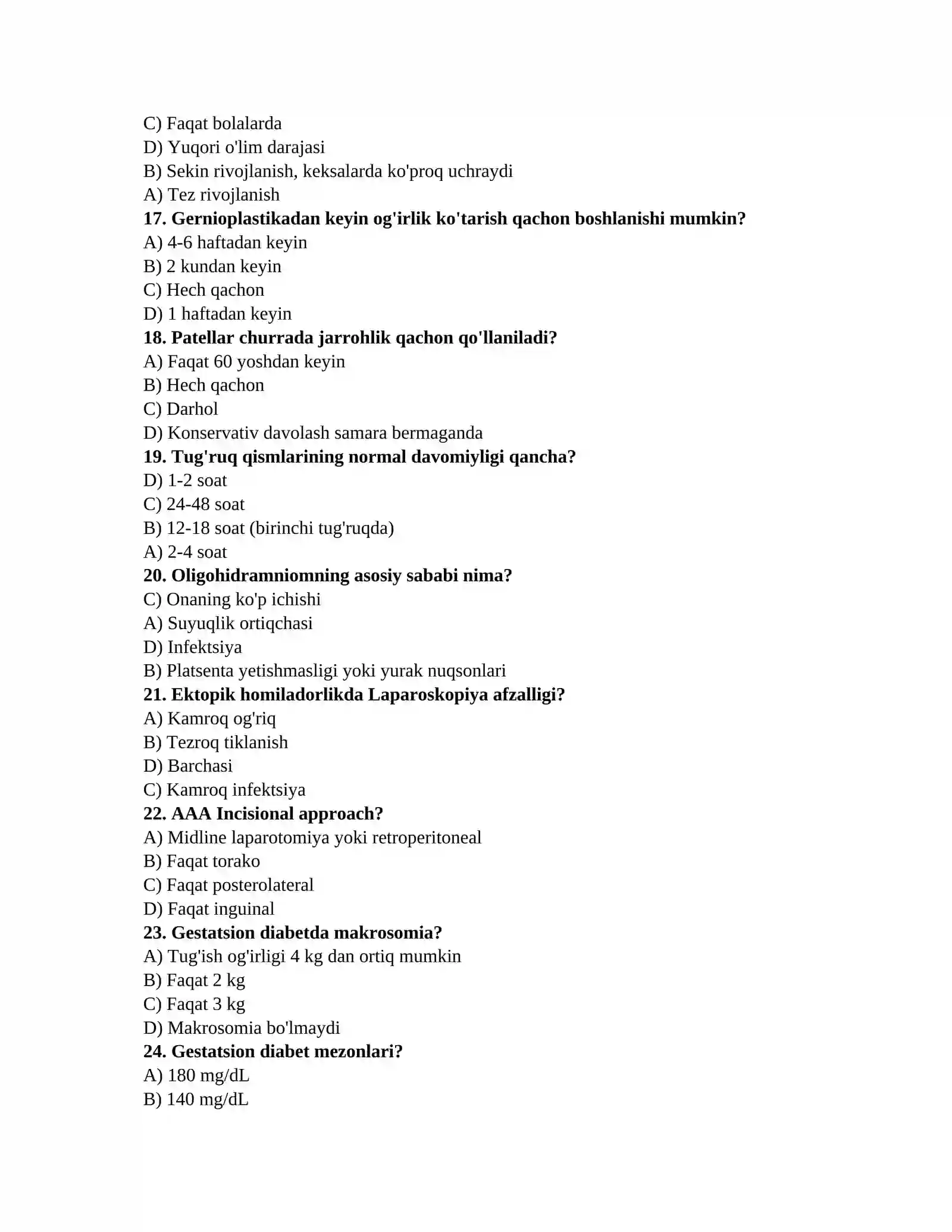 Tibbiyot malaka savollari 3