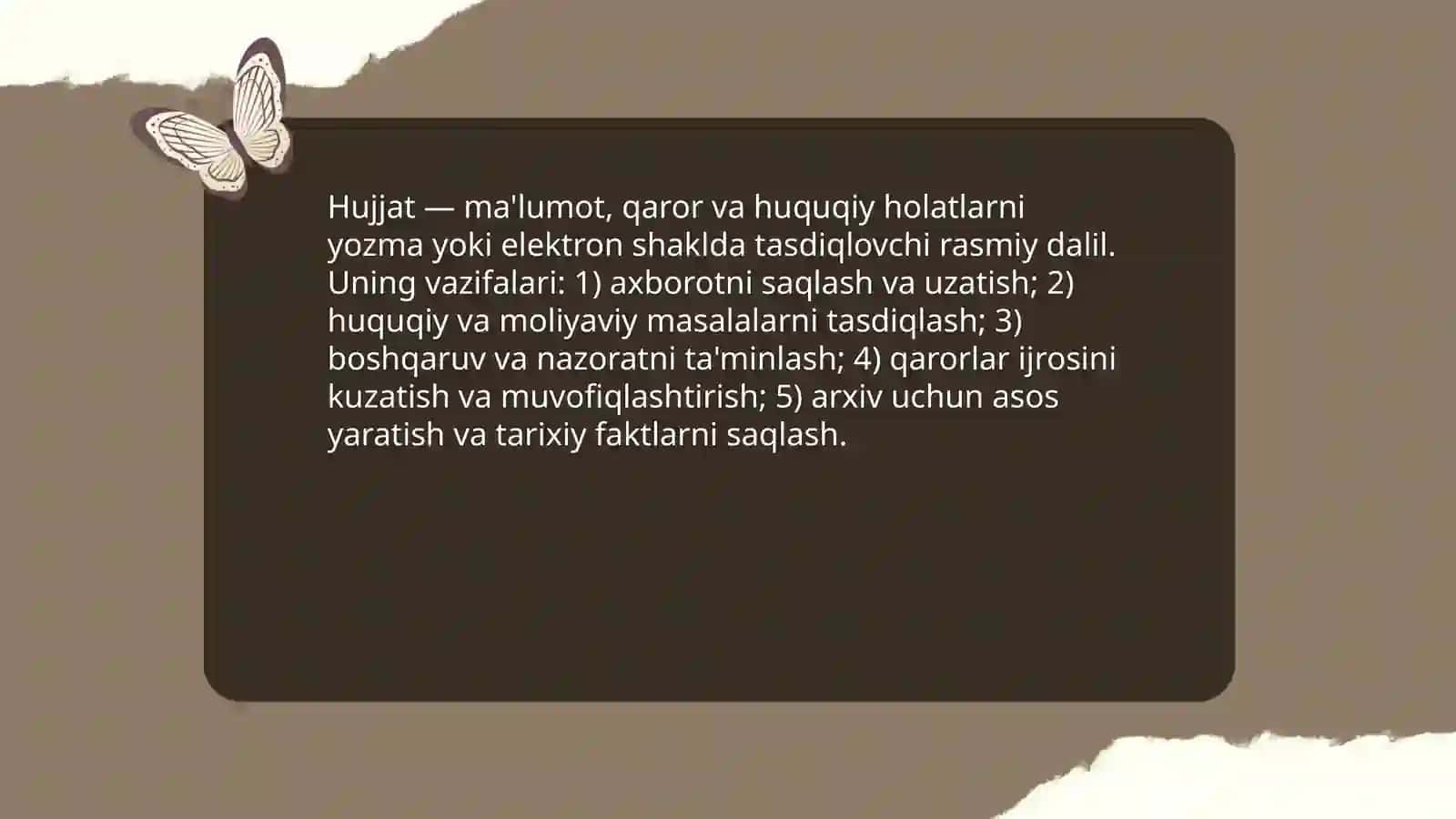 Hujjat va uning turlari. Tashkiliy hujjatlar 3