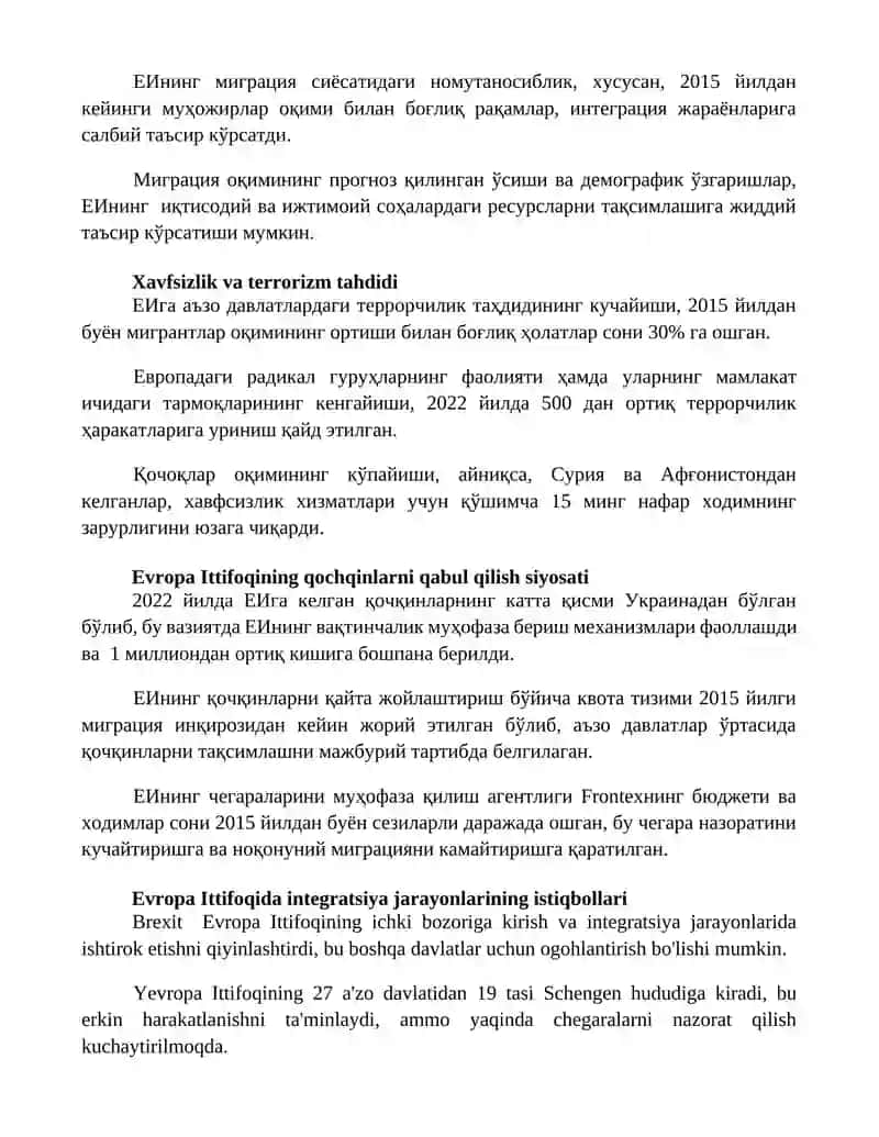 Yevropa Itifoqidagi integratsiya jarayonlari istiqbollari. Qochoqlar masalasining keskinlashuvi 3