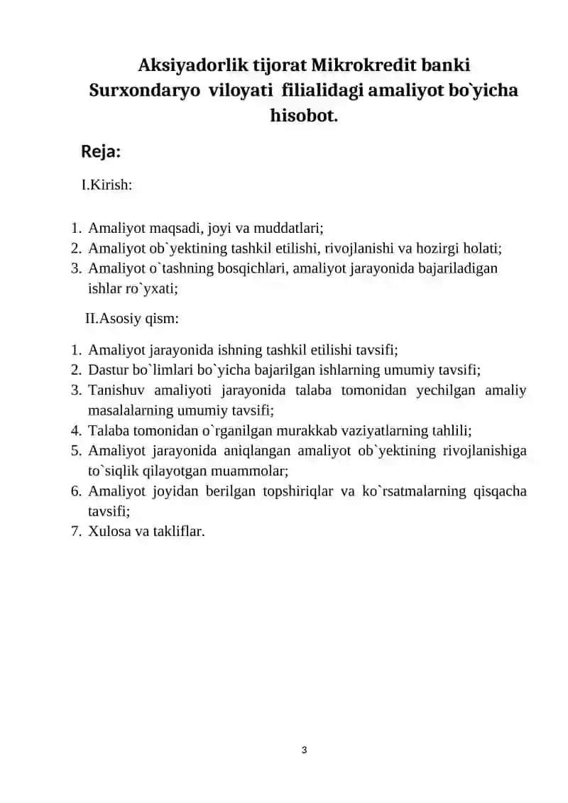 Mikrokredit banki Amaliyot bo’yicha hisobot 3