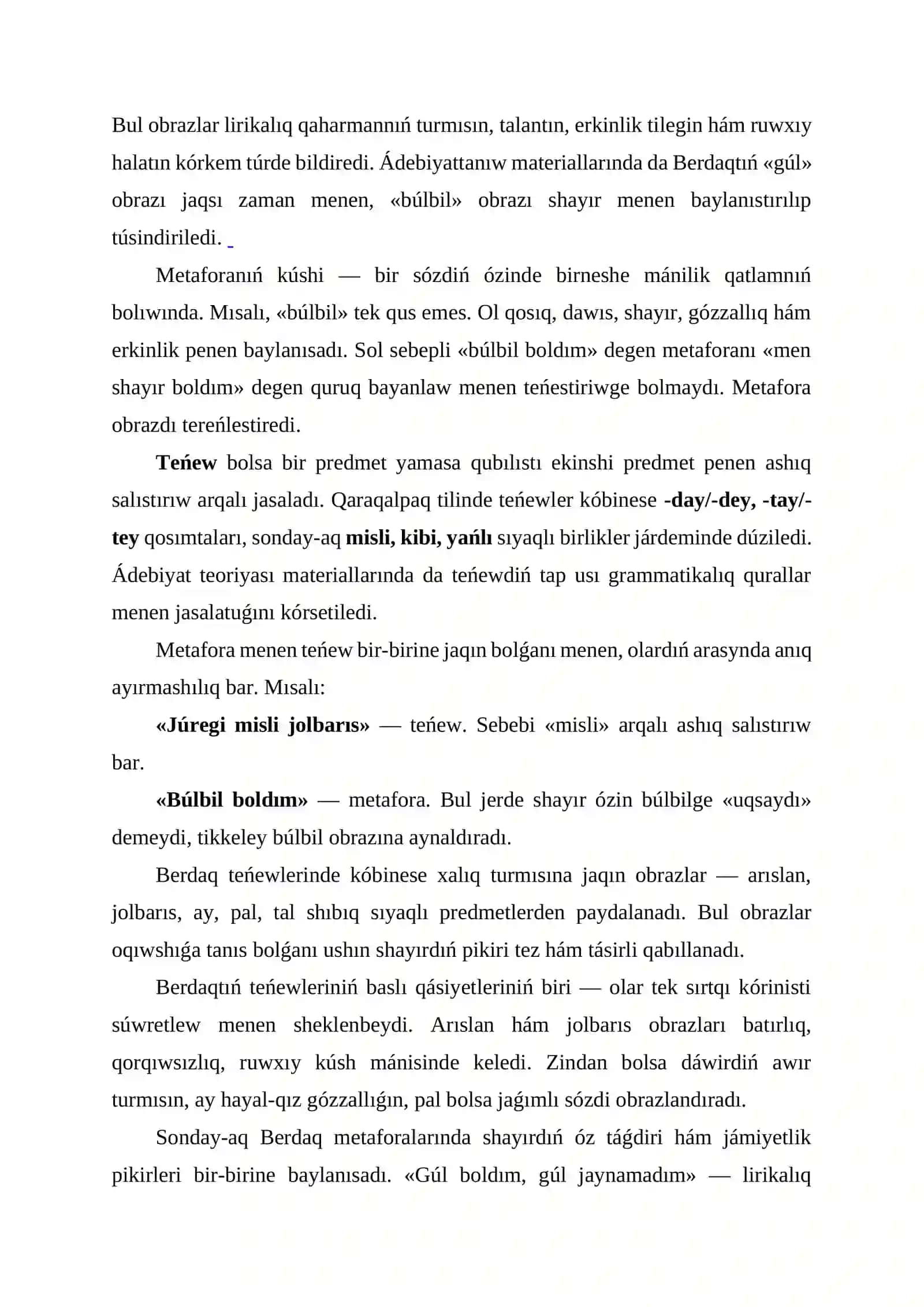 Berdaq poeziyasında metafora hám teńewlerdiń qollanılıwı 3