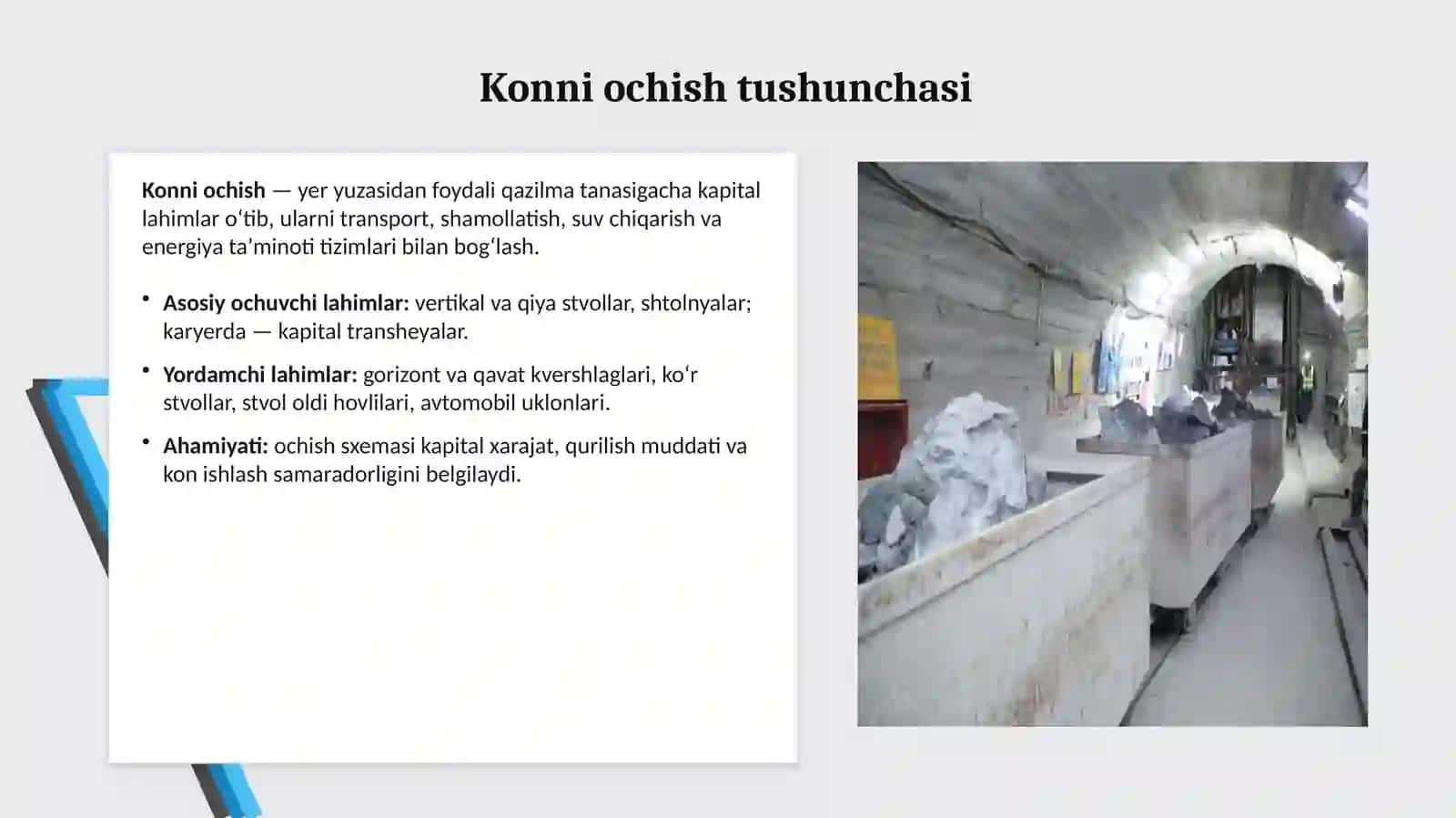 Foydali qazilma konlarini ochish usullari, sxemalari, amaliyotda qo‘llanilib loyihalanadigan turlari 3
