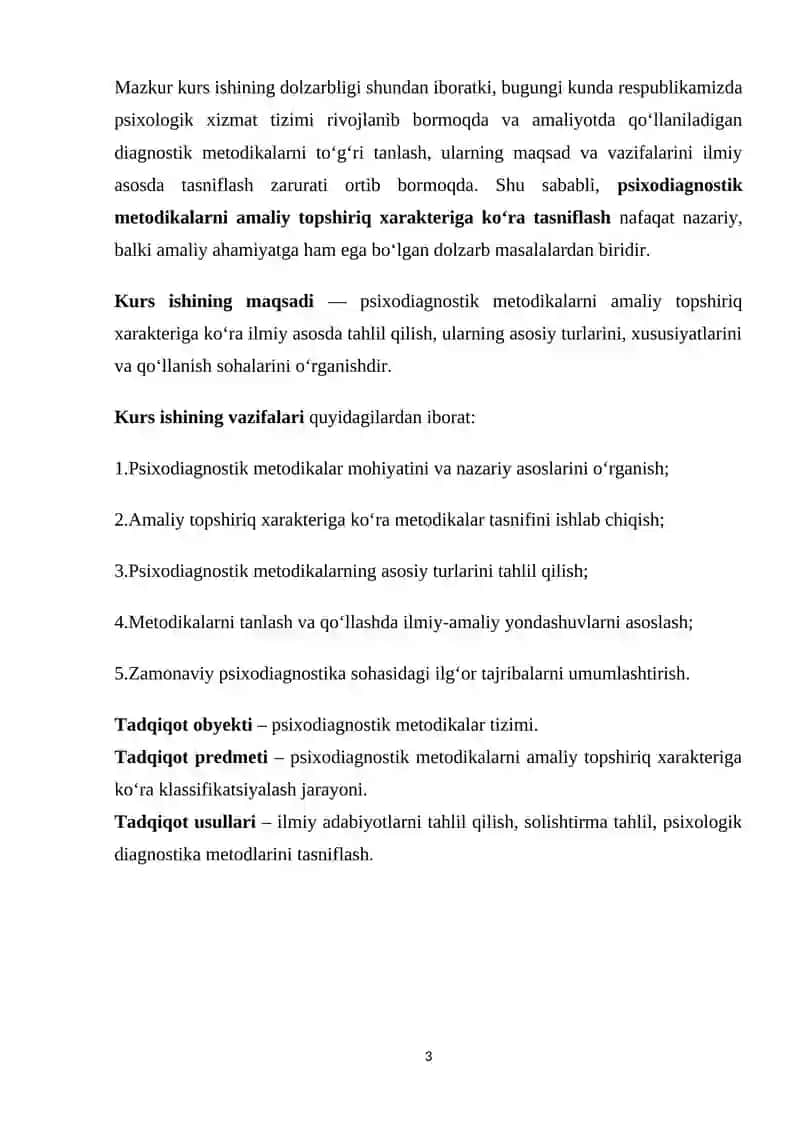 Amaliy topshiriq xarakteriga ko'ra psixodiagnostik metodikalar klassifikatsiyasi 3