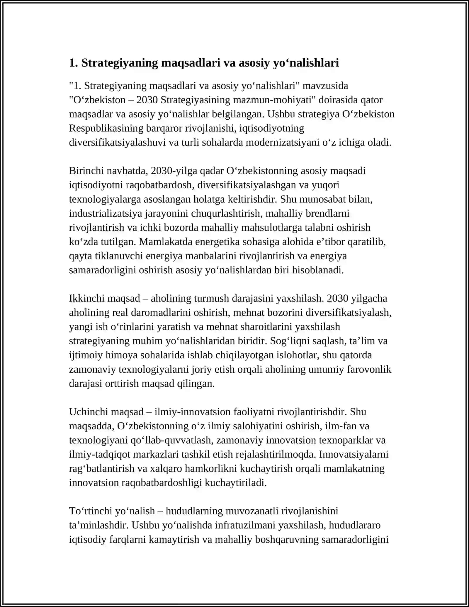 OʻZBEKISTON – 2030 STRATEGIYASINING MAZMUN-MOHIYATI REFERAT 3