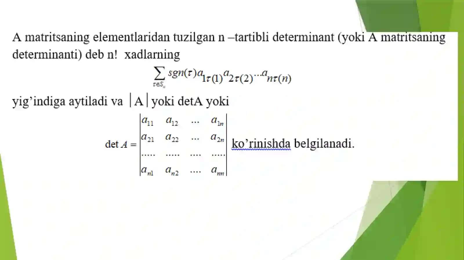 Determinant vauning xossalari 3