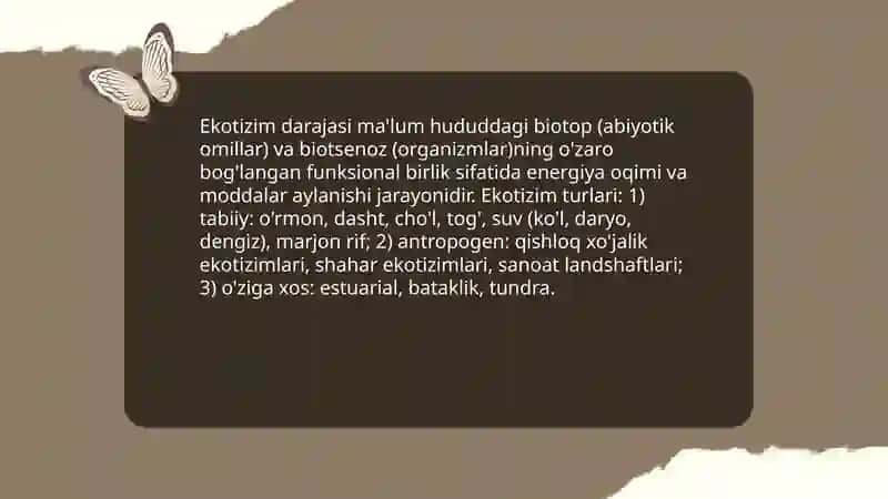 Hayotning ekosistema darajasi xususiyatlari 3