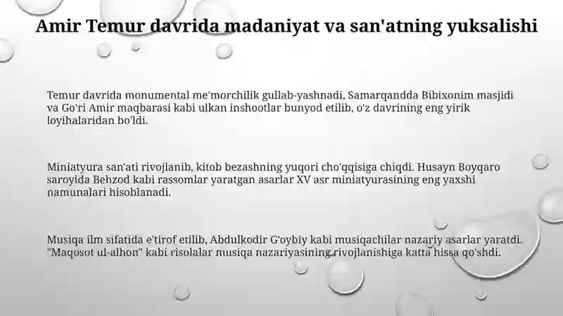 Amir Temur va temuriylar davrida madaniyat ta'limi-tarbiya masalalari 3
