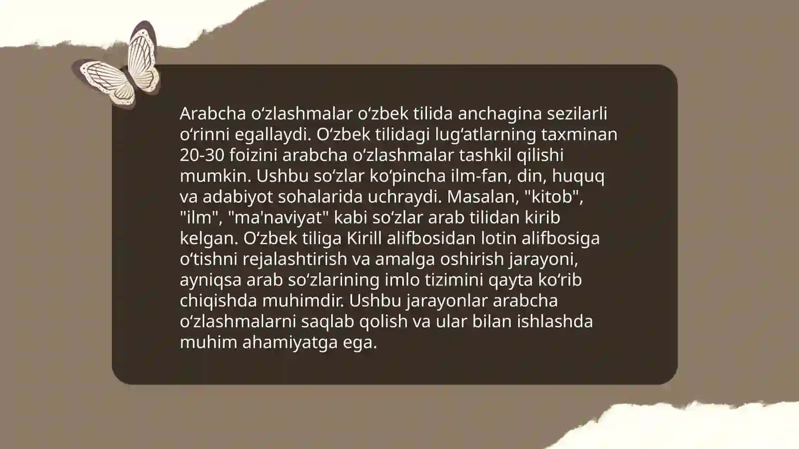 Oʻzbek tili leksikasining oʻzlashgan qatlami 3