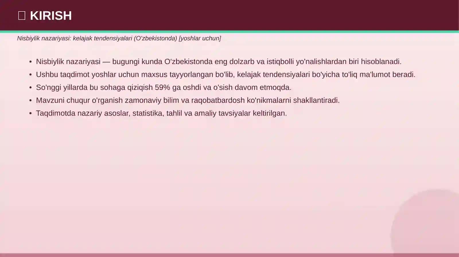Nisbiylik nazariyasi: kelajak tendensiyalari (O'zbekistonda) 3
