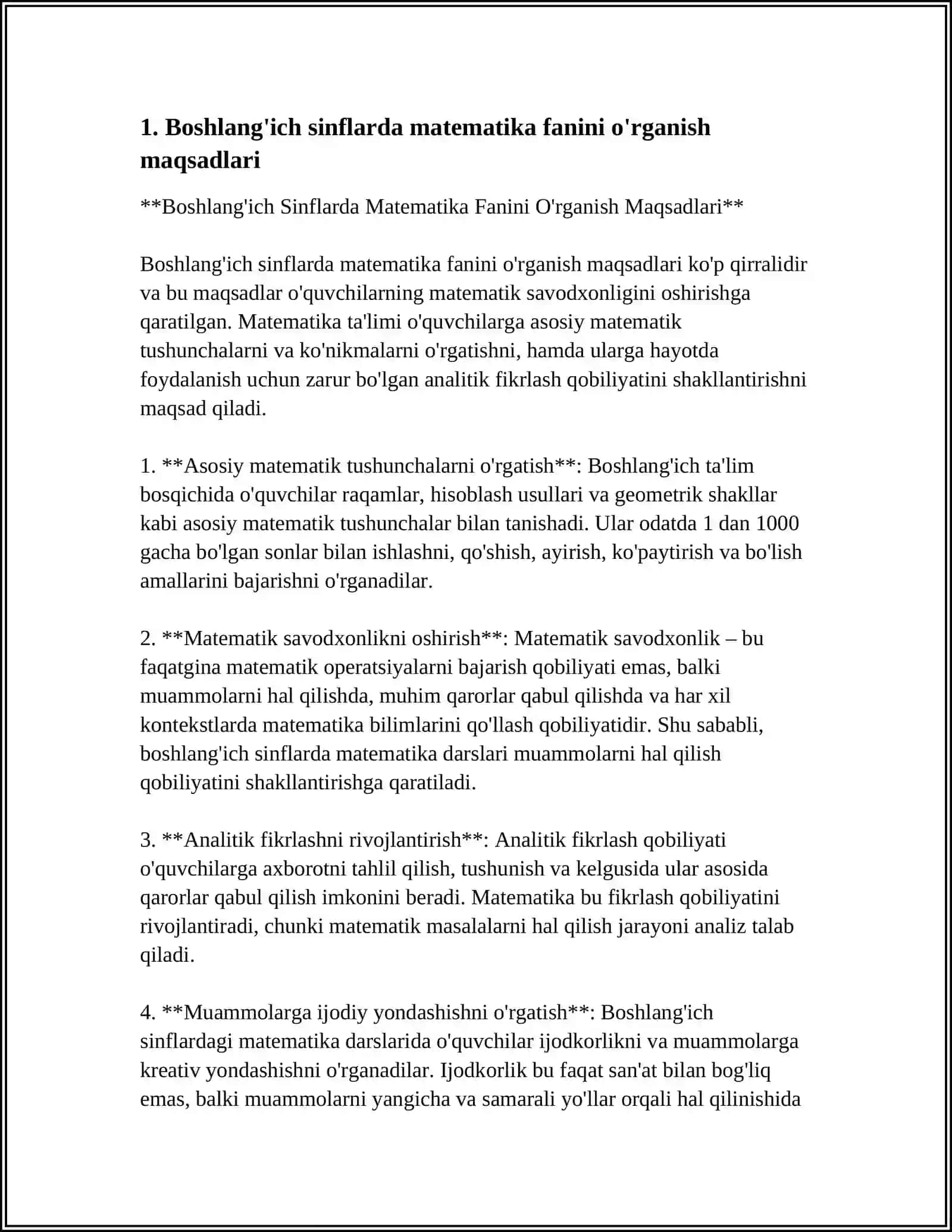 BOSHLANG'ICH SINFDA MATEMATIKADAN SINFDAN TASHQARI ISHLARNI TASHKIL ETISH METODLARI MOHIYATI 3