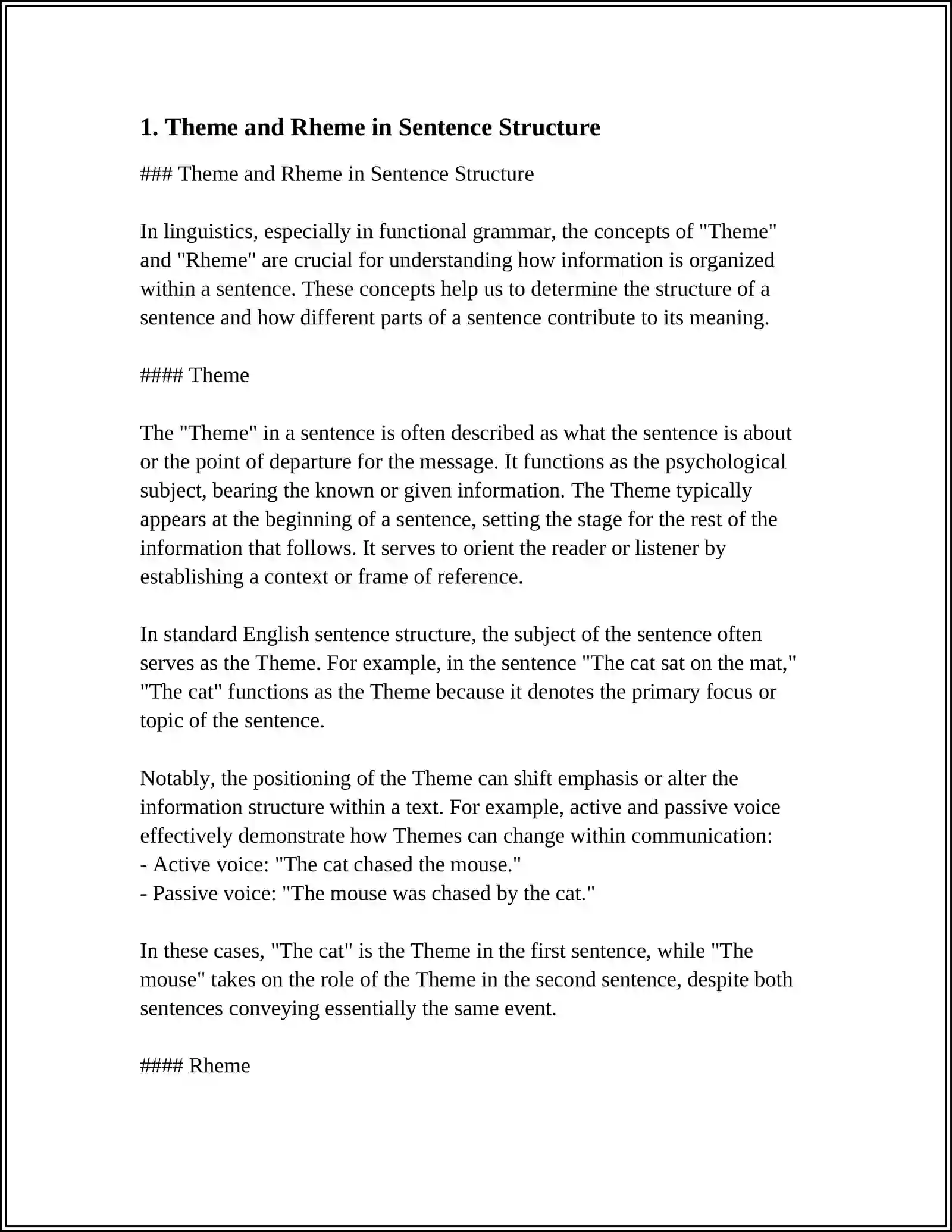 Theme and Rheme in Sentence Structure 3