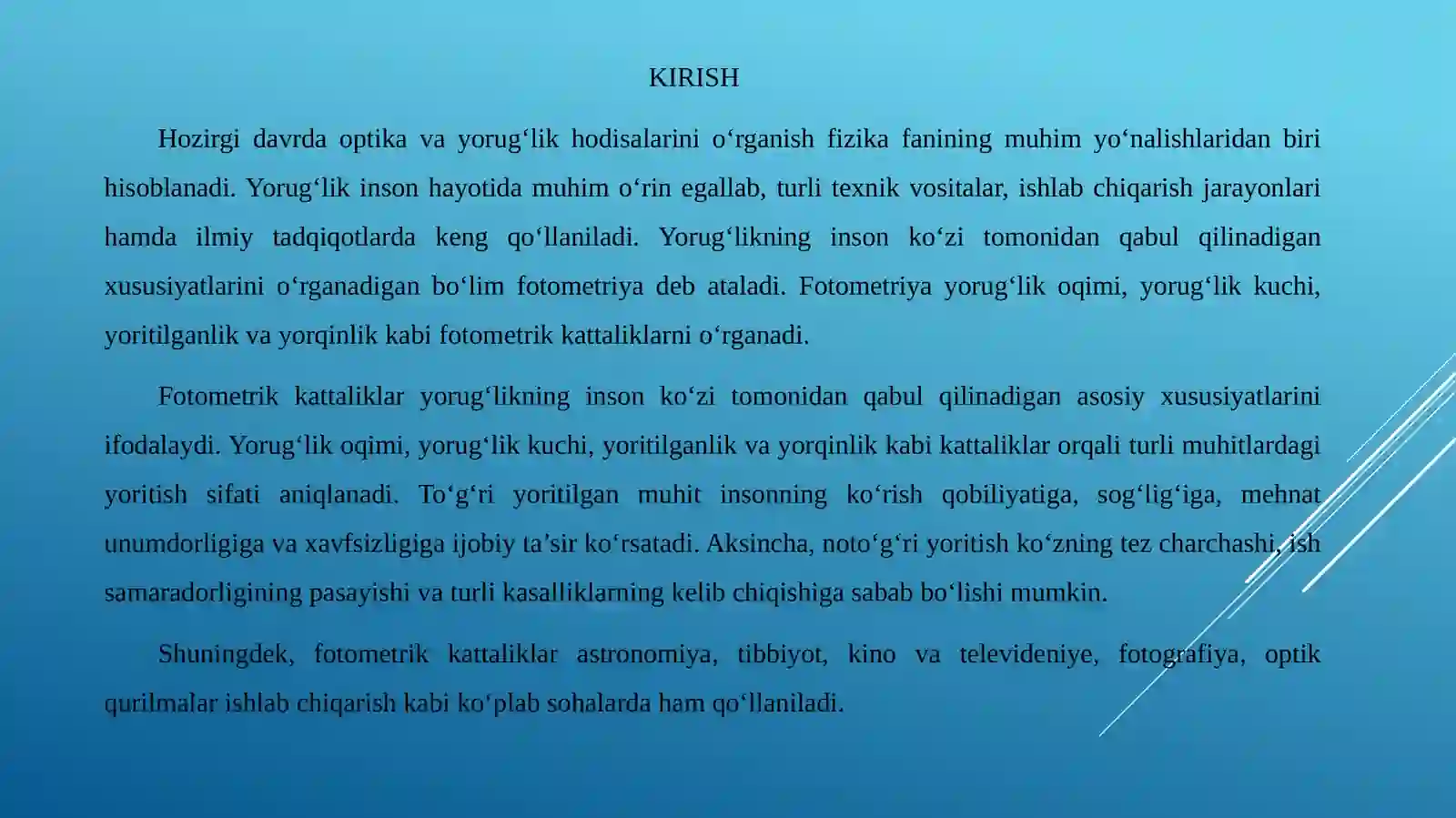 Fizika optika fanidan slayd 3