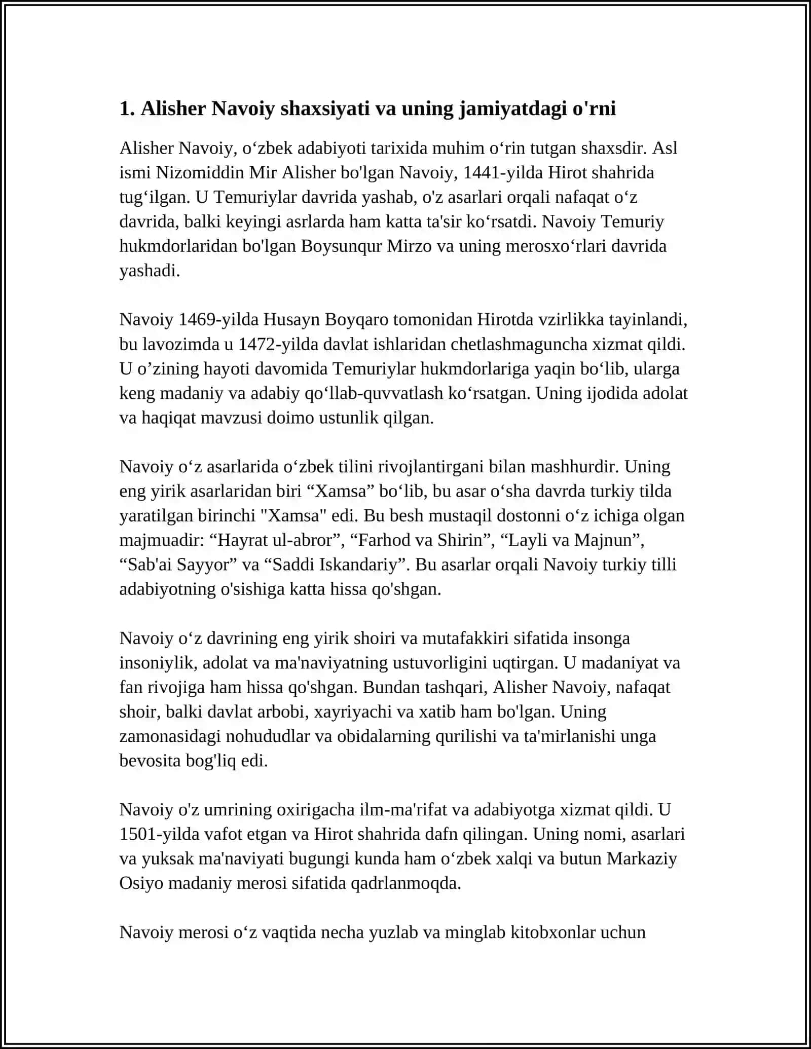 REFERAT ALISHER NAVOIY SHAXSIYATI VA UNING ILMIY-BADIIY MEROSIDA TARBIYA MASALASINING USTUVORLIGI 3