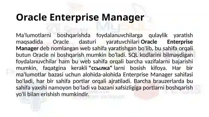 10-mavzu.Zamonaviyma`lumotlarbazasiniboshqarishtizimlari:ORACLE 3