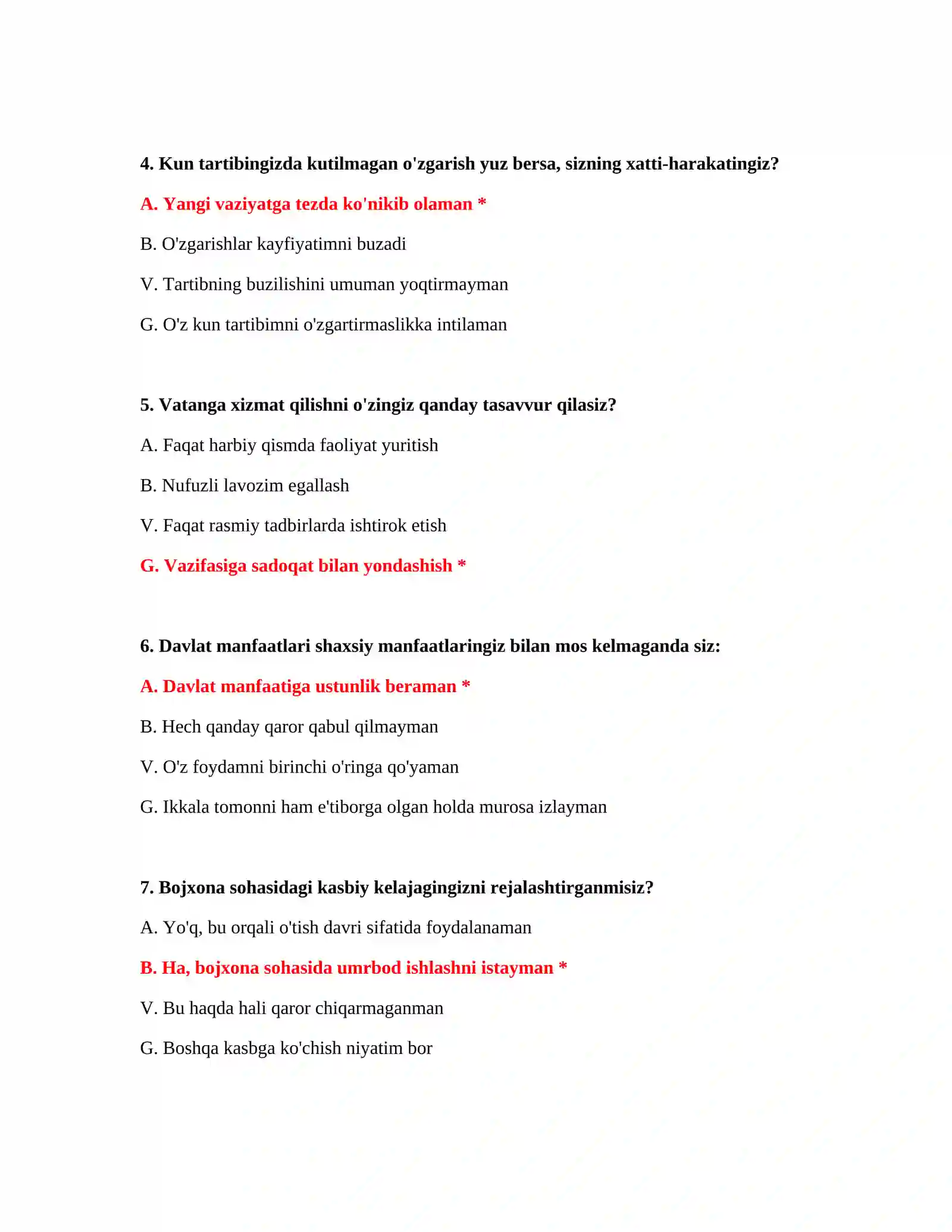 Bojxona nomzodlari uchun testlar 3