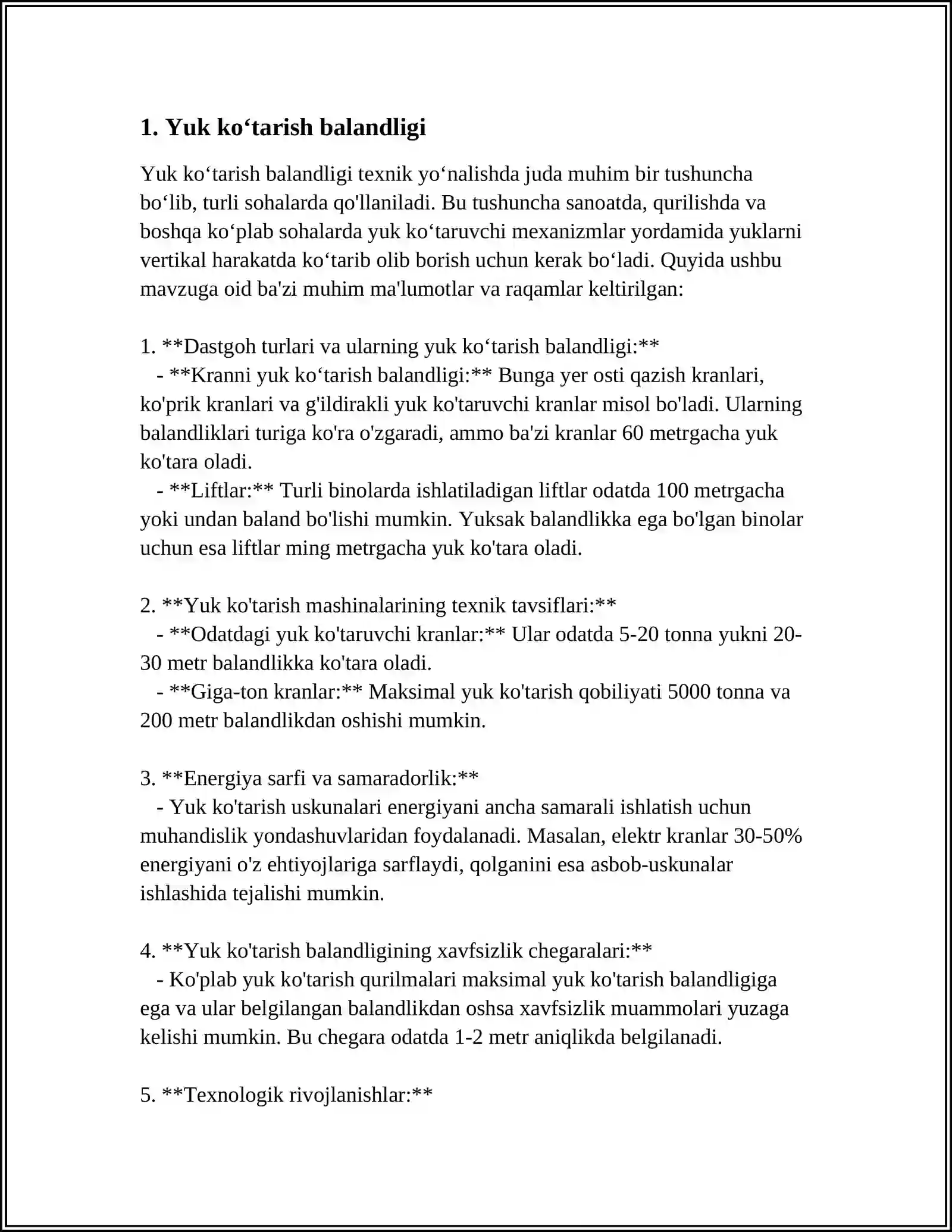 YUK KOʻTARISH MASHINALARINING ASOSIY PARAMETRLARI 3