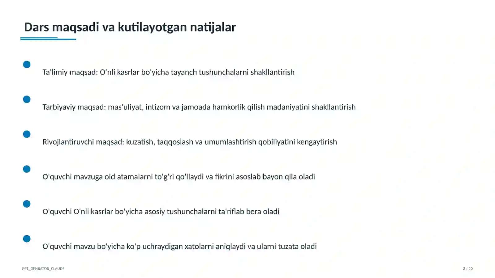 O'nli kasrlar (5-sinf) Matematika 1