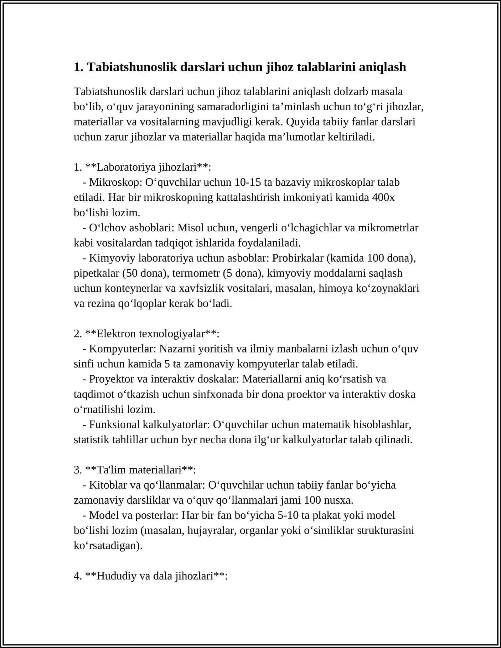 TABIATSHUNOSLIK DARSLARI UCHUN JIHOZ TALABLARINI ANIQLASH 3