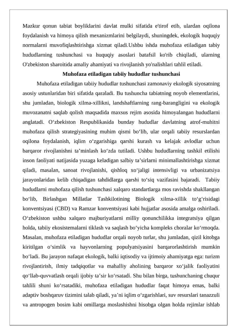 Muhofaza etiladigan tabiy hududlar tushunchasi va ularning huquqiy asoslari 3