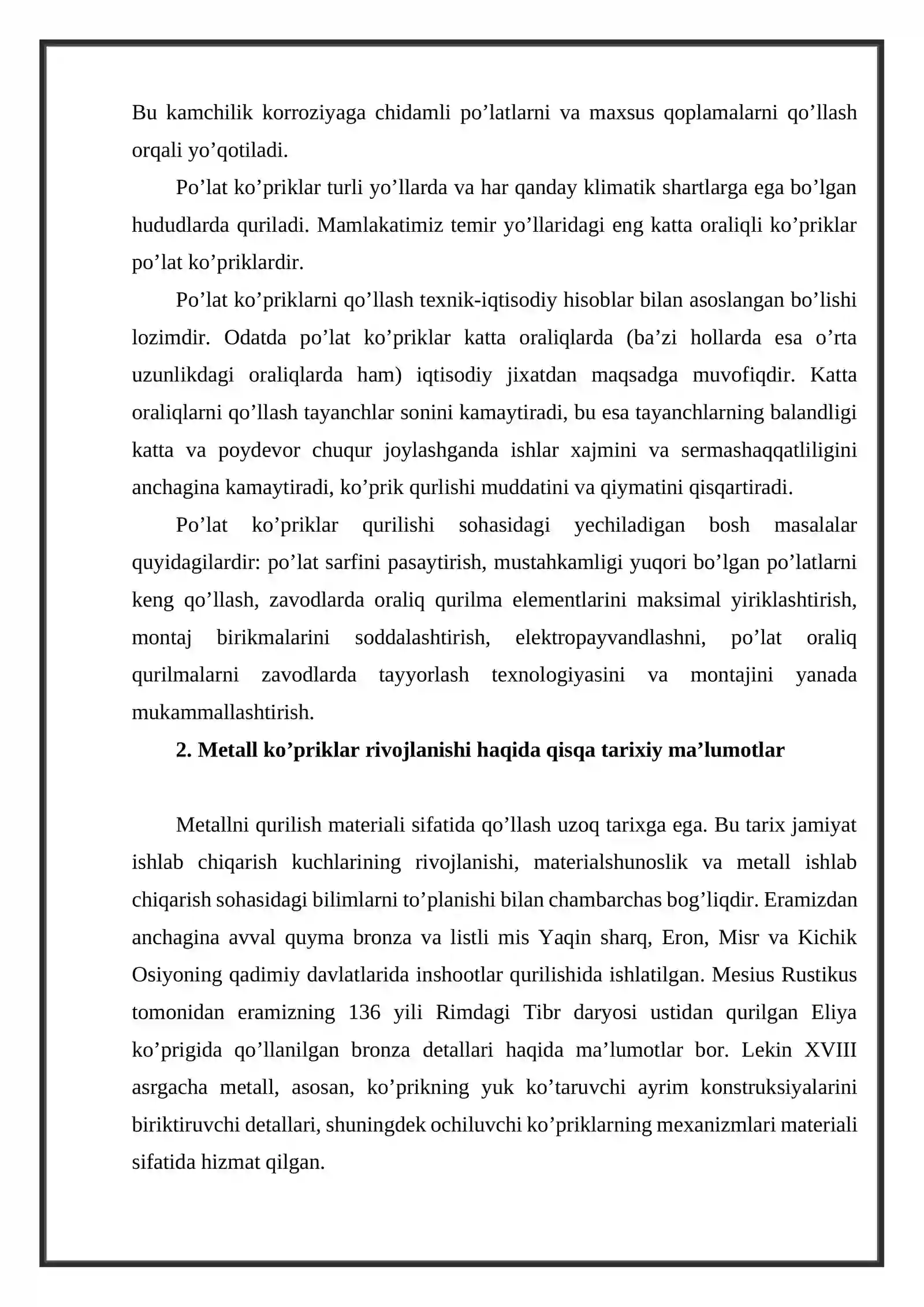 Po’lat ko’priklar haqida umumiy ma’lumotlar 3