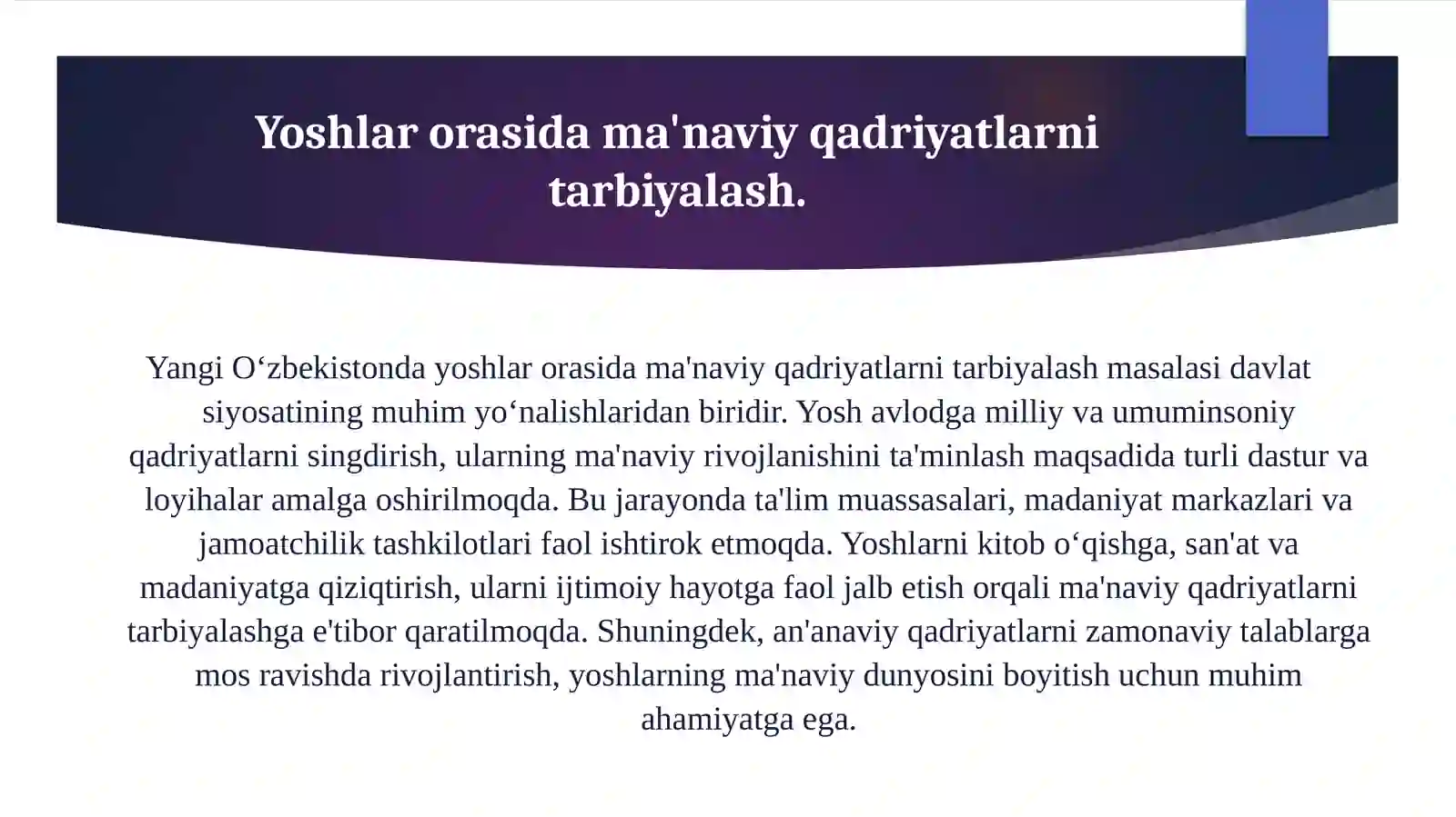 Yangi O'zbekistonda amalga oshirilayotgan ma'naviy o'zgarishlar 3