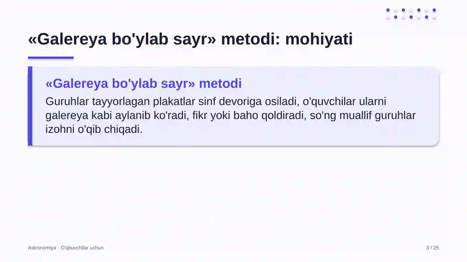astronomiya darslarida galereya bo'ylab sayr metodidan foydalanish 8899 3