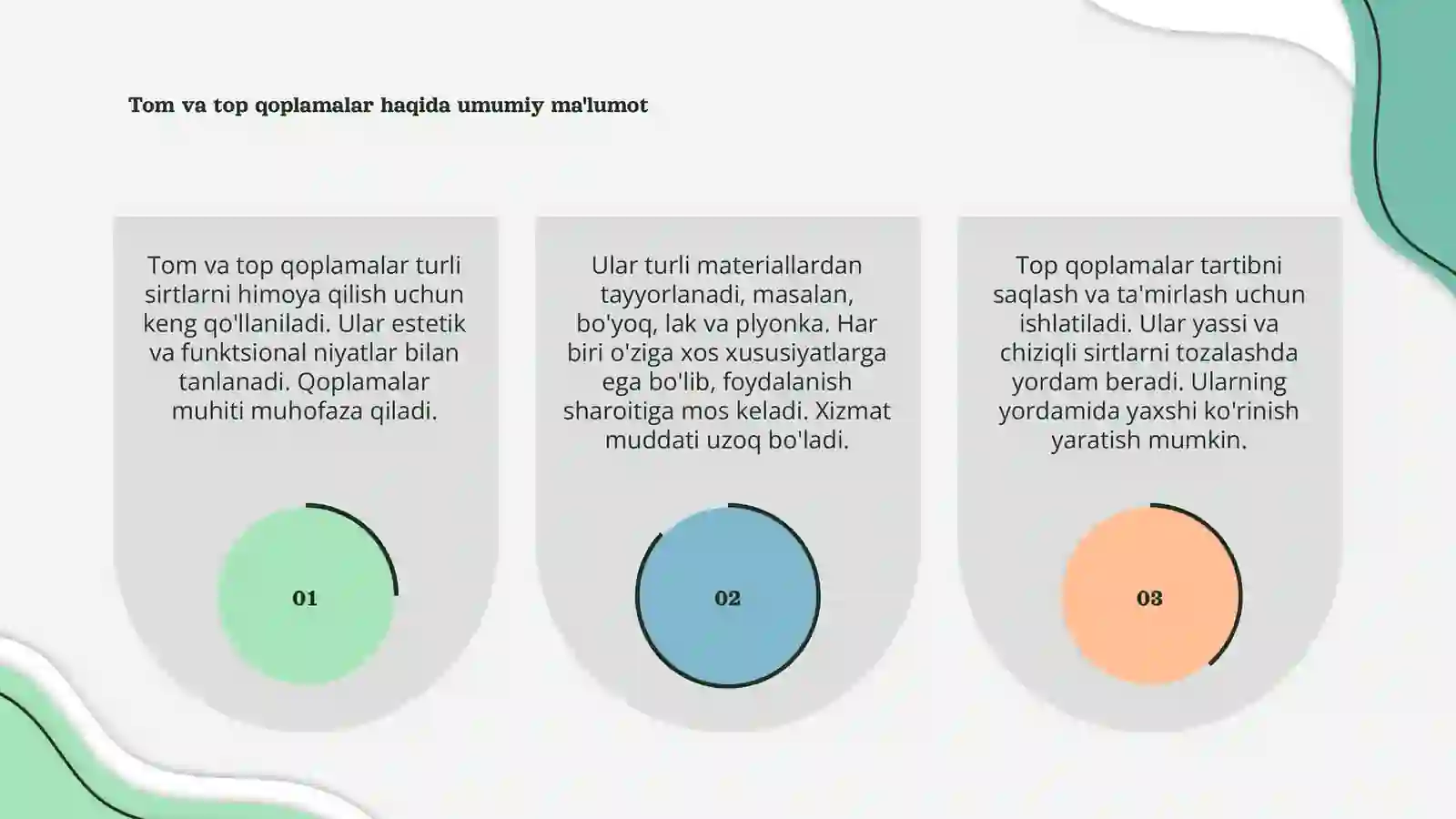Tom va top qoplamalar 3